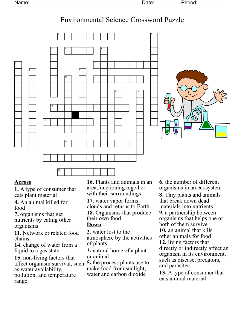 science crossword puzzles printable