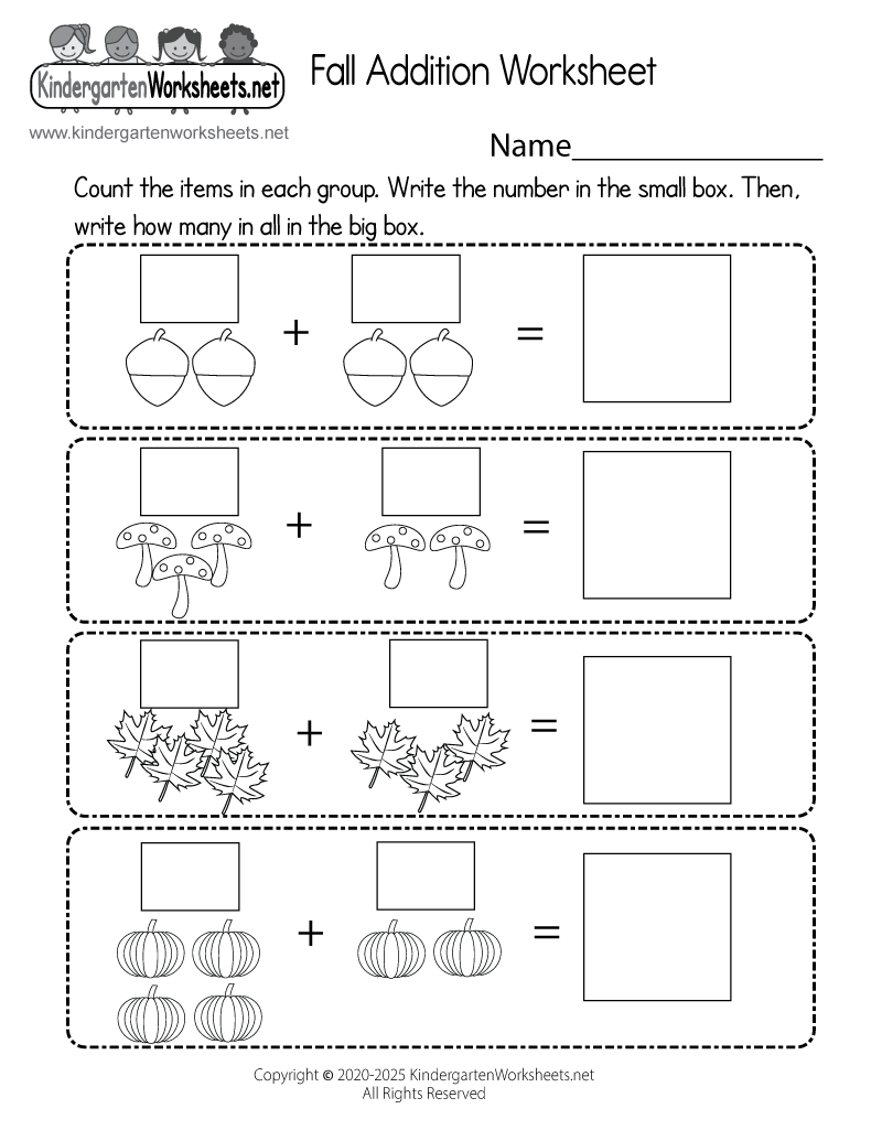 Fall Addition Worksheet Free Printable Digital PDF