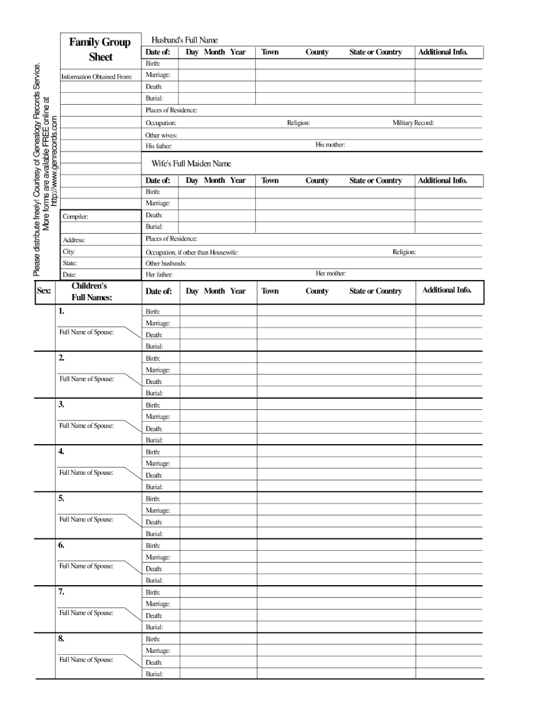Family Group Sheet Form Fill Online Printable Fillable Blank PdfFiller