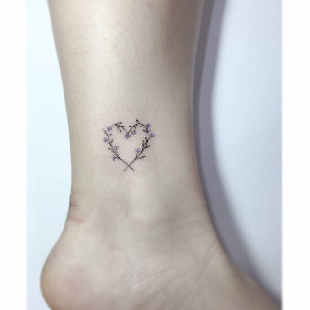 Flower Heart Tattoo Placed On The Ankle Fine Line Flower Heart Tattoo Placed On The Ankle Fine Line