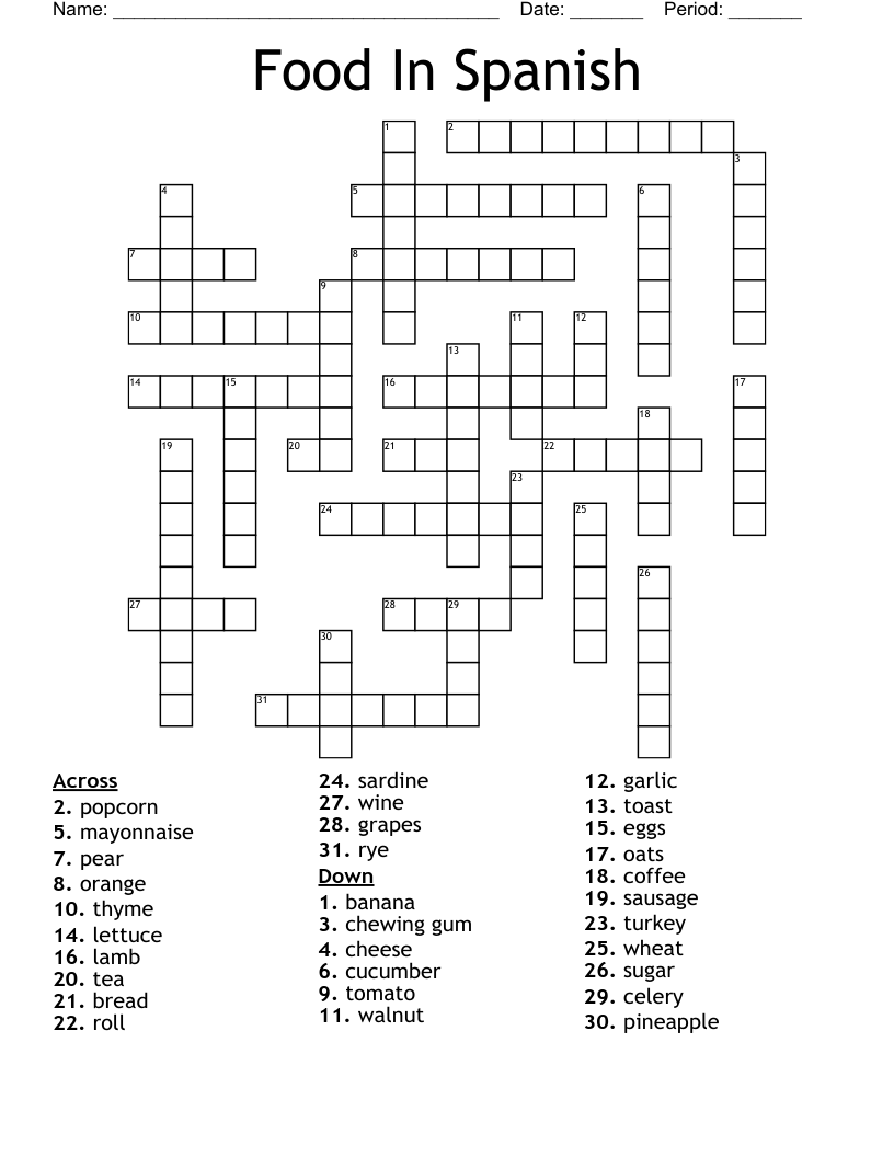 spanish crossword puzzles printable