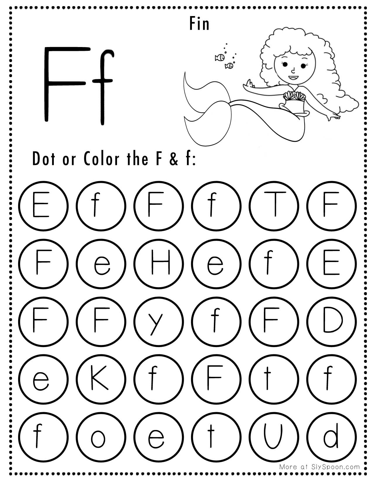 Free Alphabet Do A Dot Printables Worksheets Letter F Mermaid Themed Sly Spoon Free Alphabet Do A Dot Printables Worksheets Letter F Mermaid Themed Sly Spoon