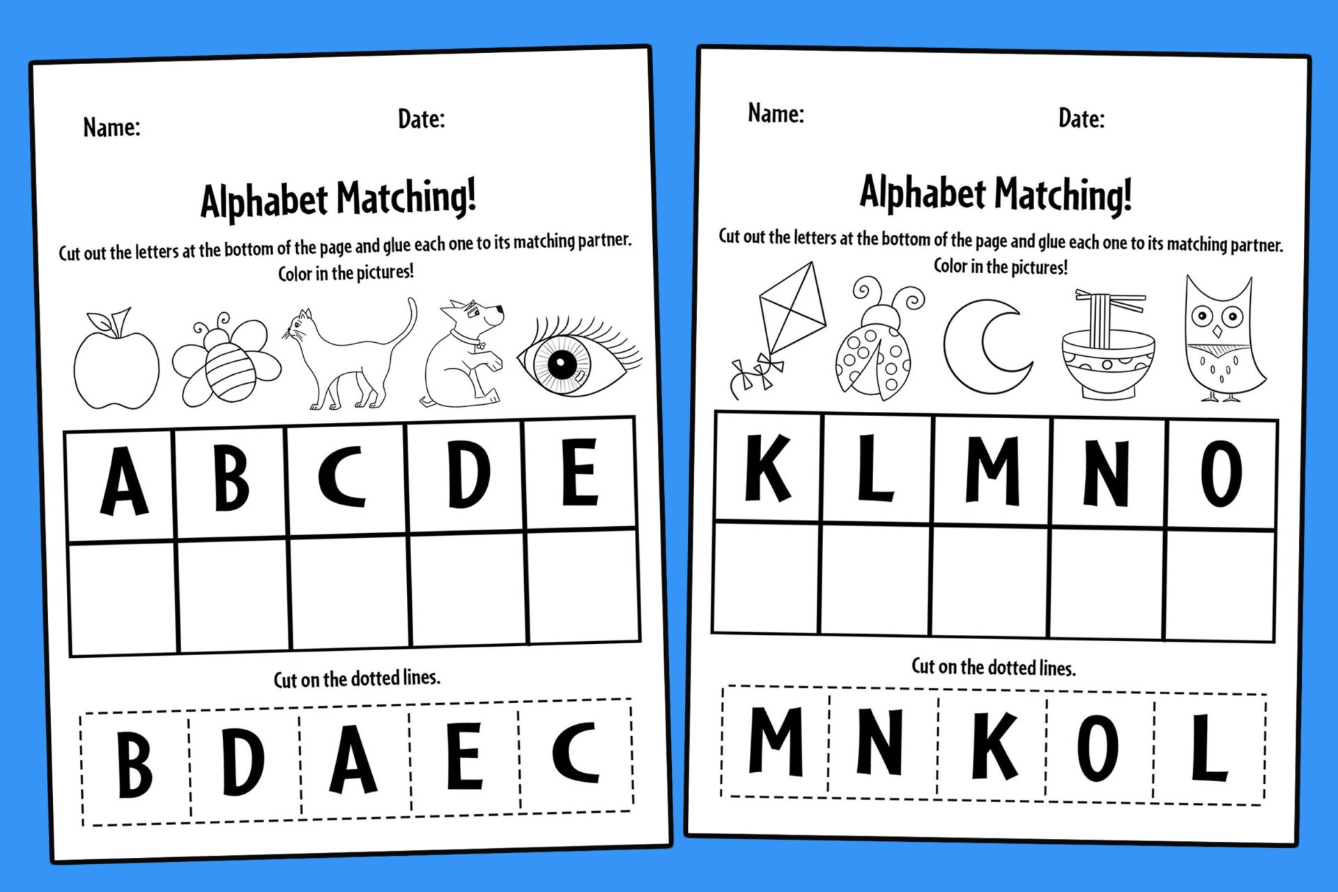 free printable letter matching worksheets