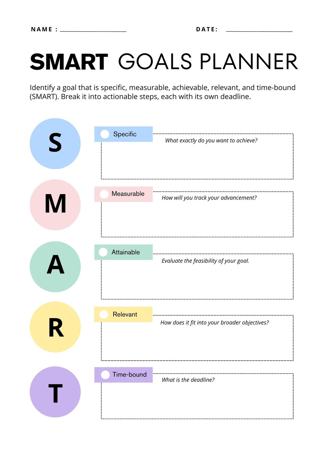 goals printable worksheet