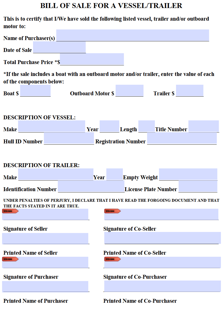 vessel bill of sale template