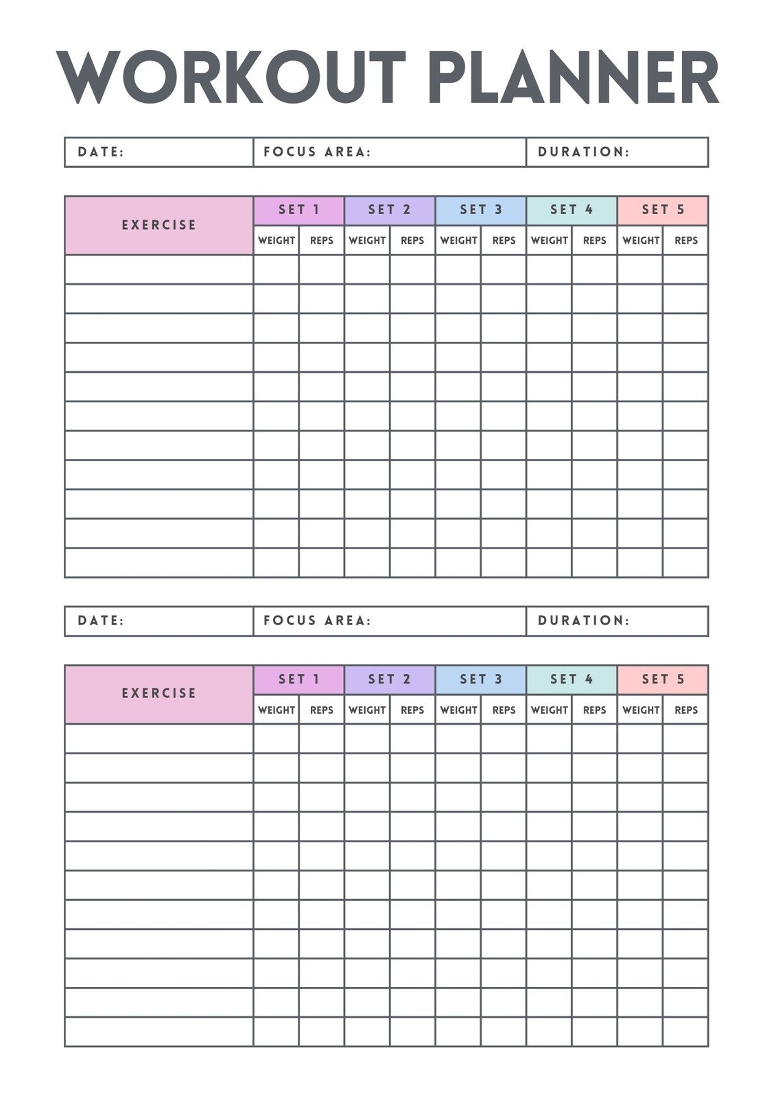 Free Custom Printable Workout Planner Templates Online Canva