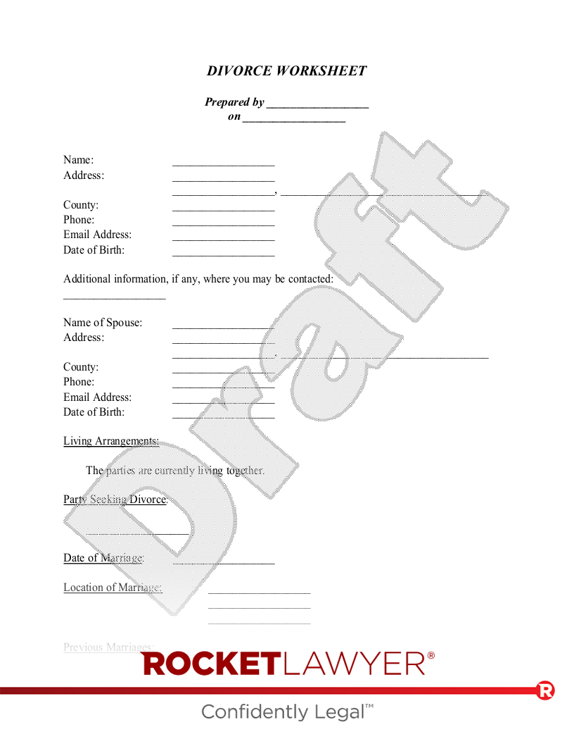 Free Divorce Worksheet Rocket Lawyer Free Divorce Worksheet Rocket Lawyer
