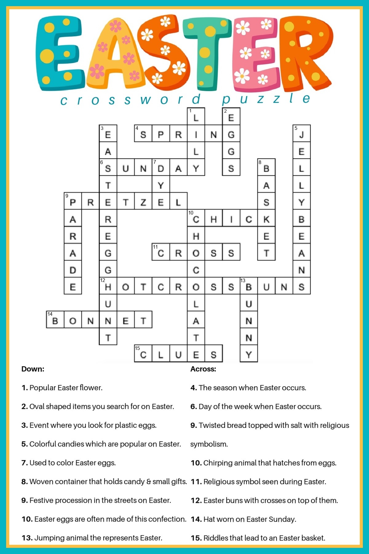 Free Easter Crossword Puzzle Printable 2 Versions Answer Key Free Easter Crossword Puzzle Printable 2 Versions Answer Key