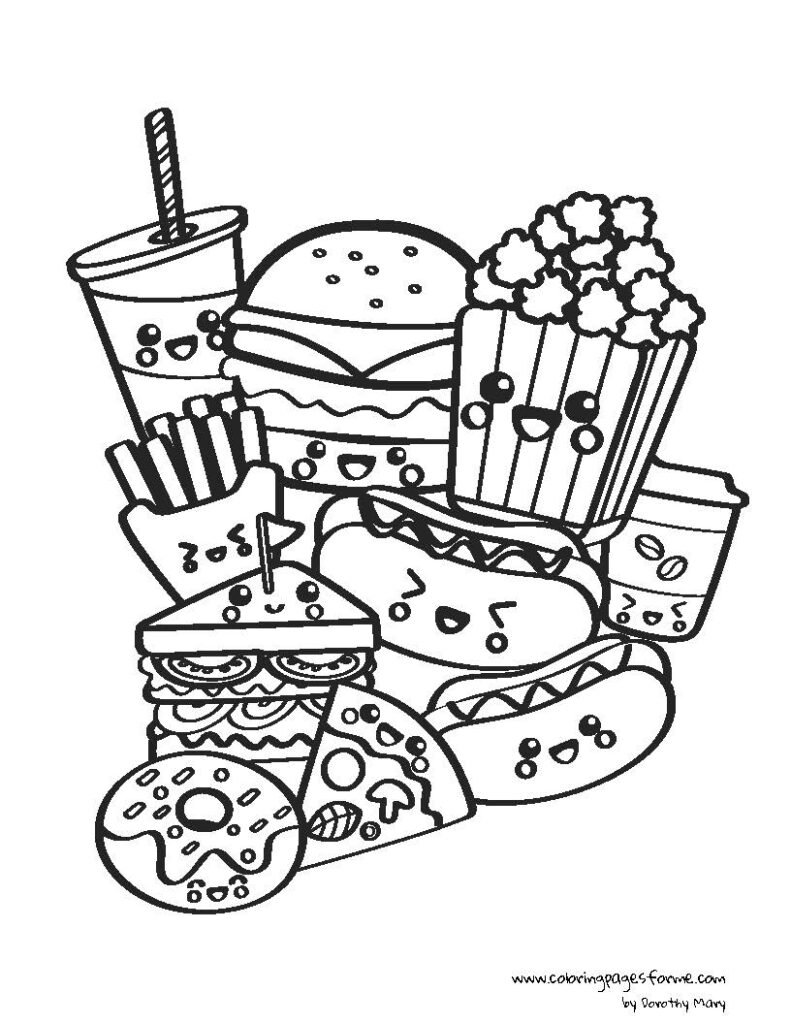 Free Kawaii Fast Food Coloring Pages Cute Printable PDF