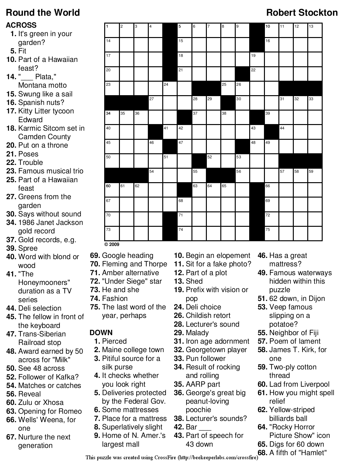 Free Large Print Crossword Puzzles