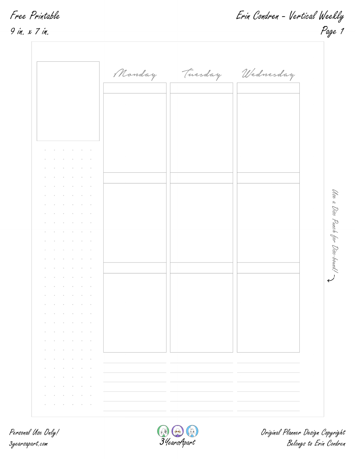 Free Planner Printable Vertical Weekly Inserts Ring Discbound Printable 3 Years Apart