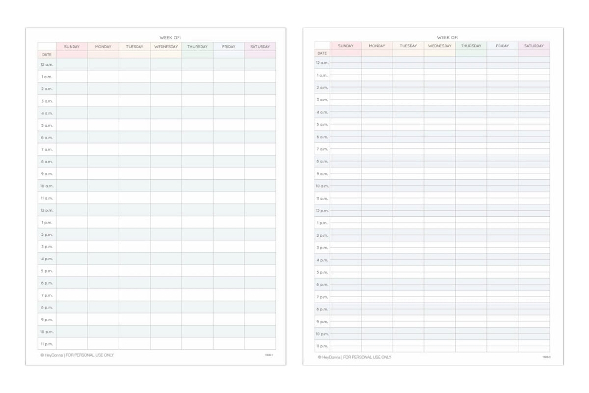 weekly planner by hour printable