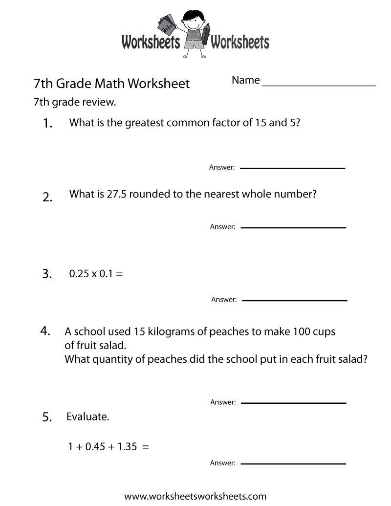 Free Printable 7th Grade Math Review Worksheet Free Printable 7th Grade Math Review Worksheet