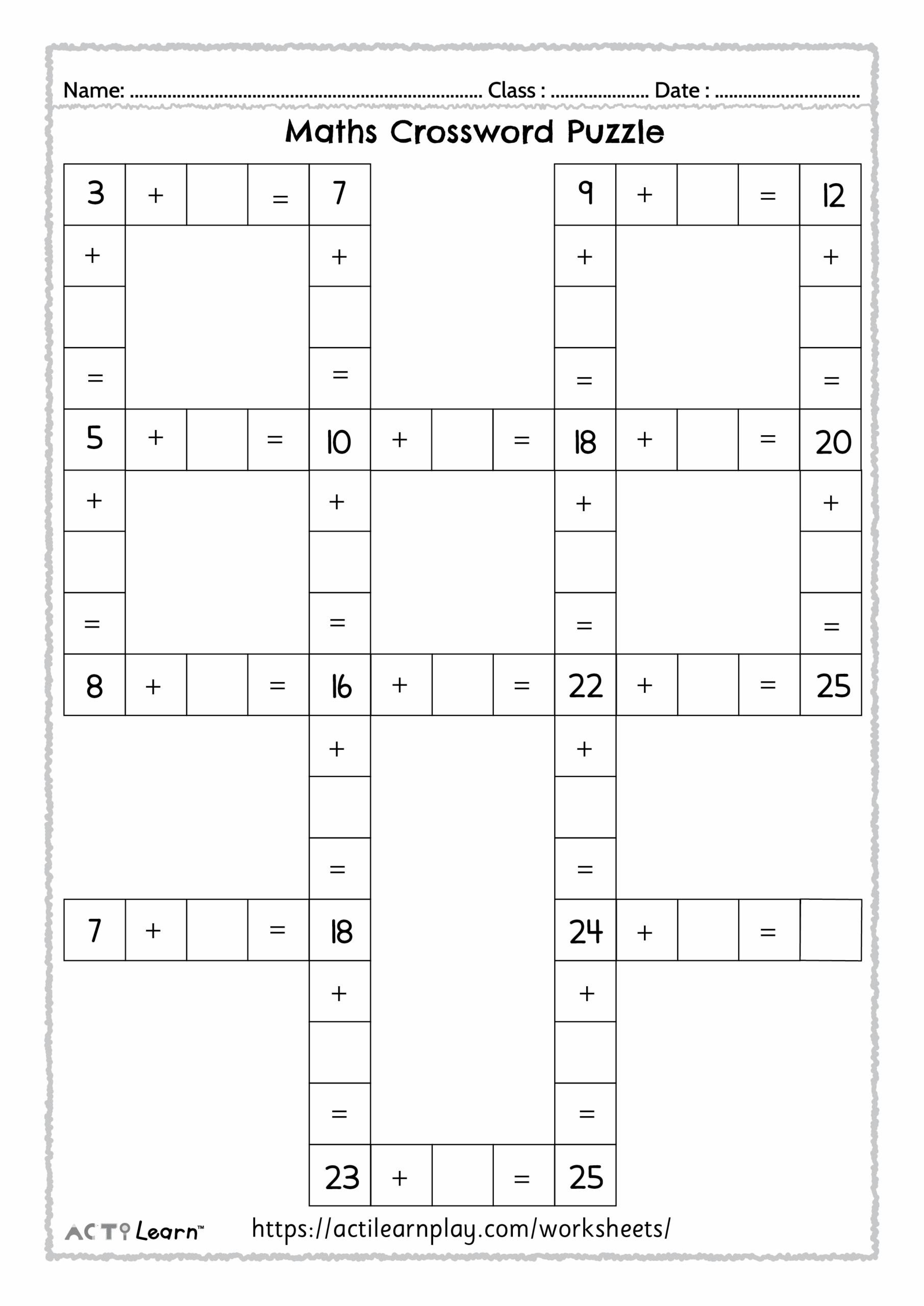 Free Printable Addition Subtraction Crossword Worksheet Free Printable Addition Subtraction Crossword Worksheet