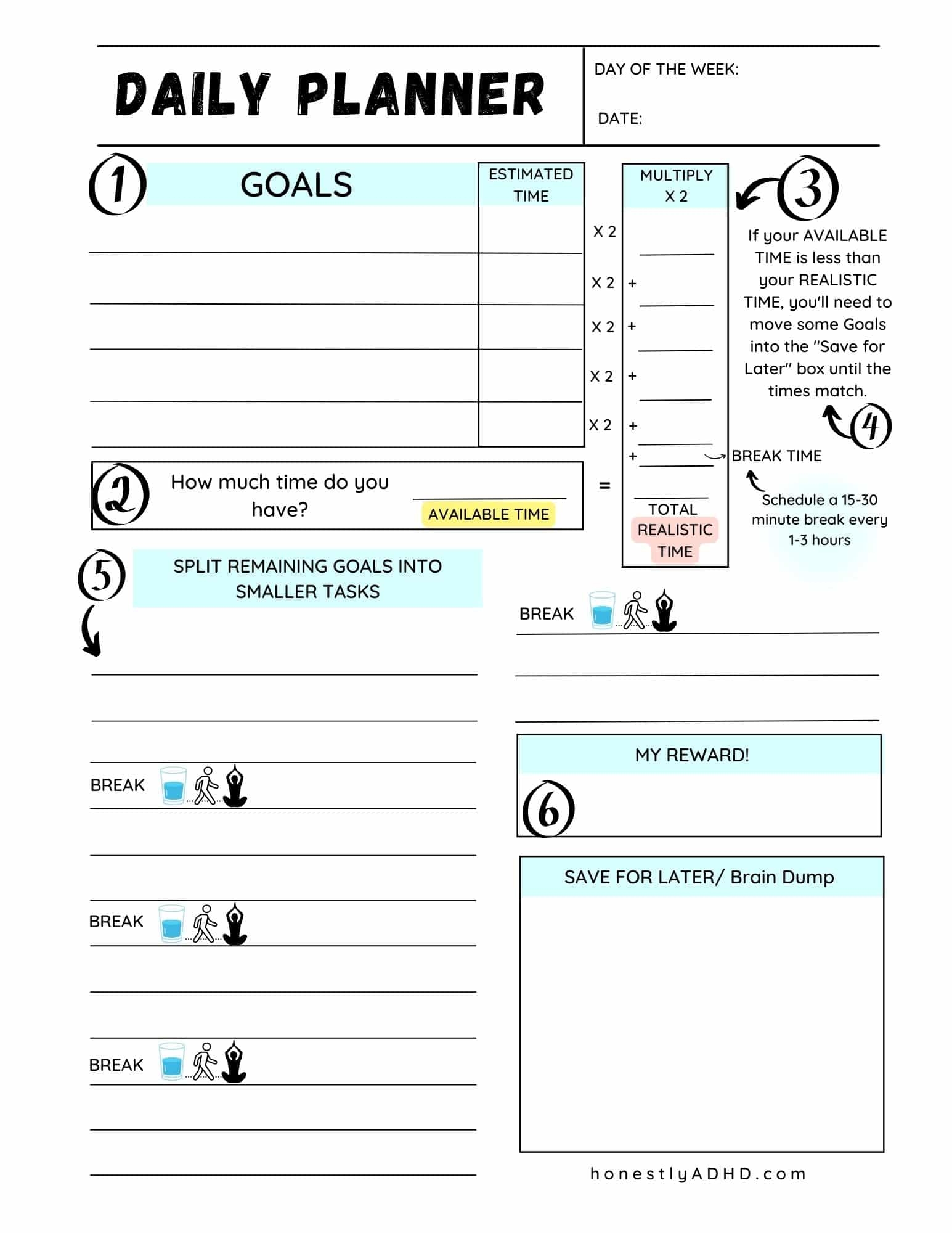 Free Printable ADHD Daily Planner Achieve Realistic Goals Honestly ADHD Free Printable ADHD Daily Planner Achieve Realistic Goals Honestly ADHD