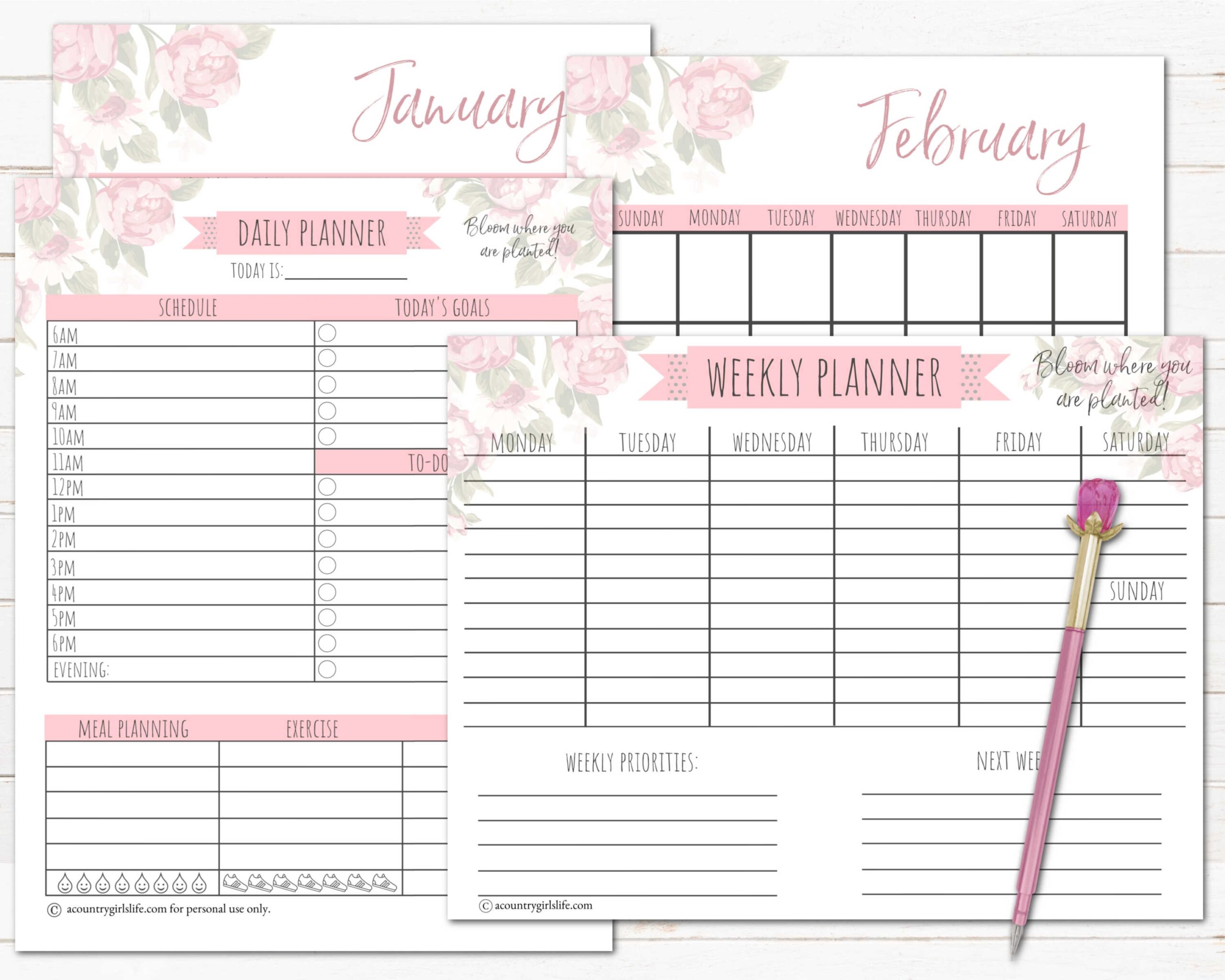 FREE Printable Daily Planner FREE Matching Monthly Weekly Calendars A Country Girl s Life FREE Printable Daily Planner FREE Matching Monthly Weekly Calendars A Country Girl s Life