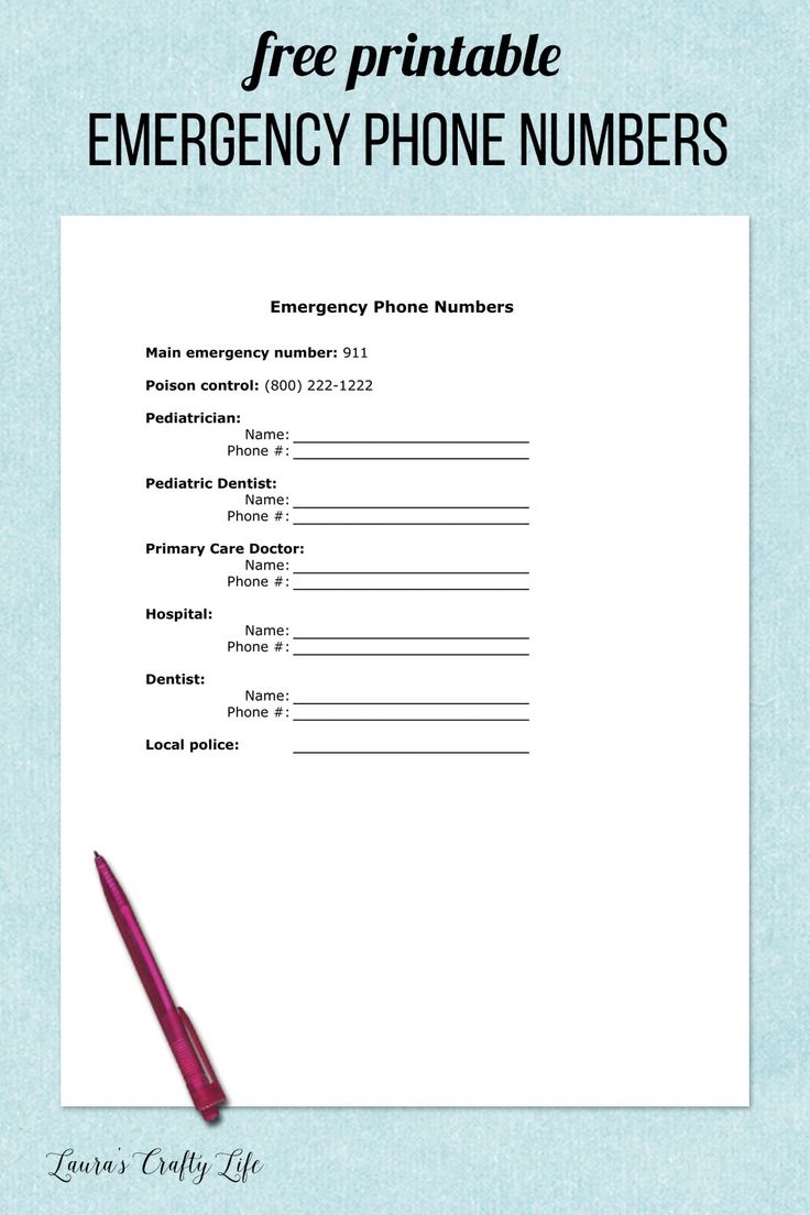 Free Printable Emergency Numbers