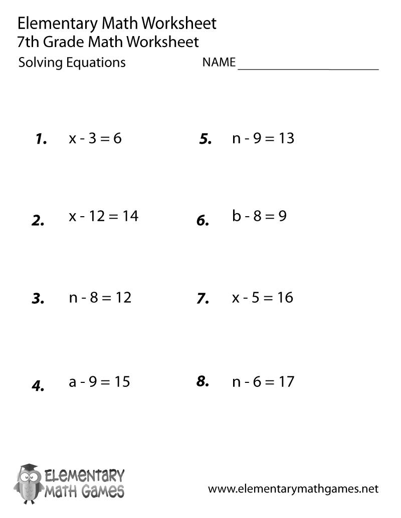 Free Printable Solving Equations Worksheet For Seventh Grade Free Printable Solving Equations Worksheet For Seventh Grade