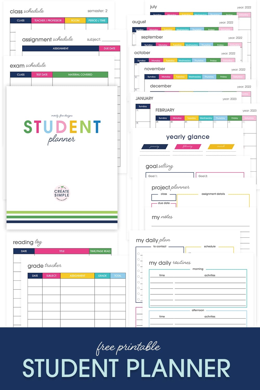Free Printable Student Planner Elementary Junior High School College