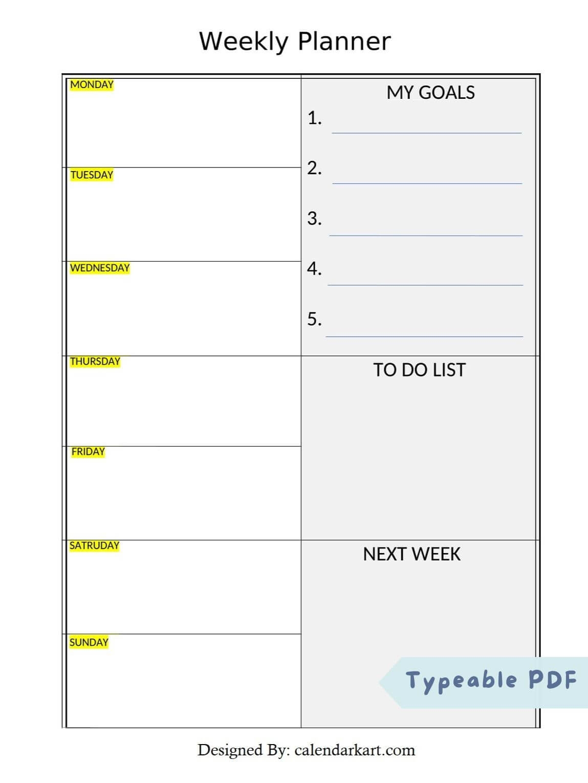 blank weekly planner printable