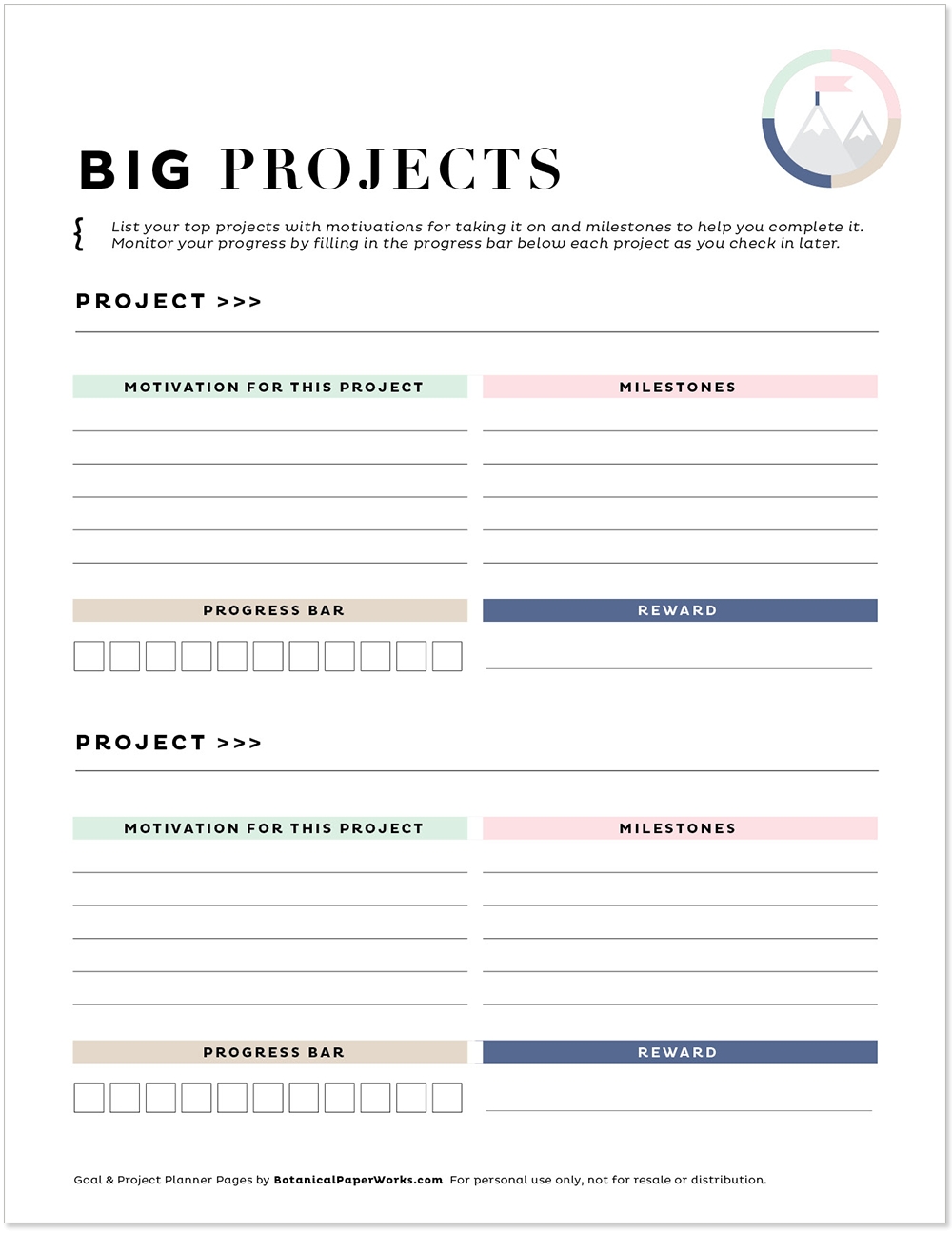Free Printables Goal Project Planner Pages Botanical PaperWorks Free Printables Goal Project Planner Pages Botanical PaperWorks