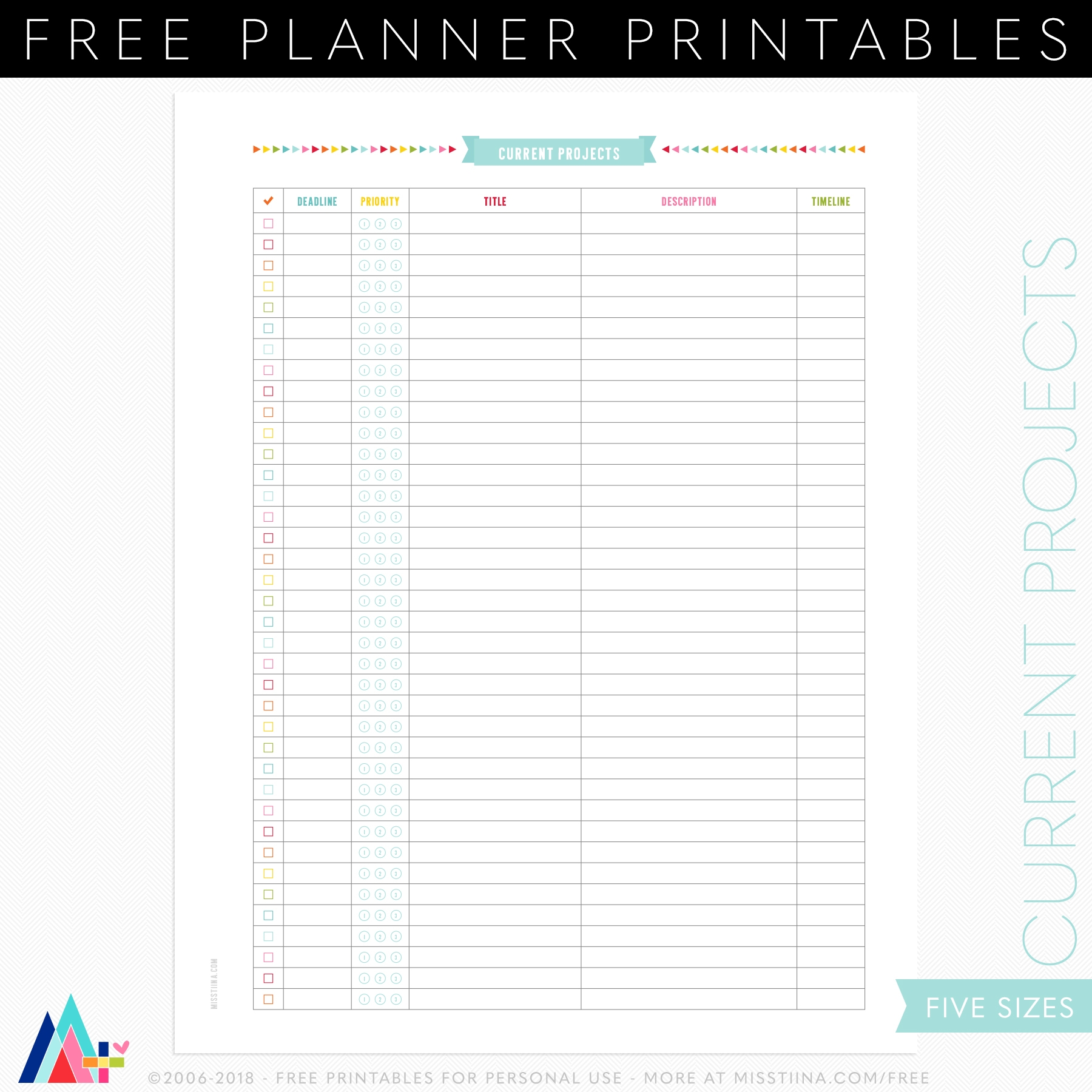 FREE Project Planner Current Projects Planner Page Printables Miss Tiina Tina Raparanta