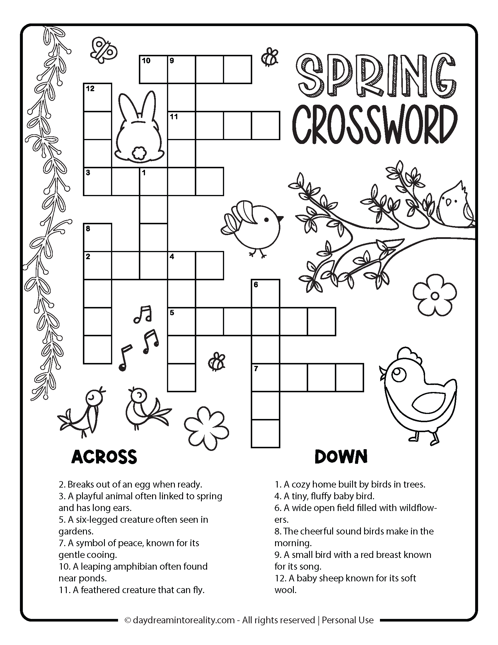 spring crossword puzzle printable