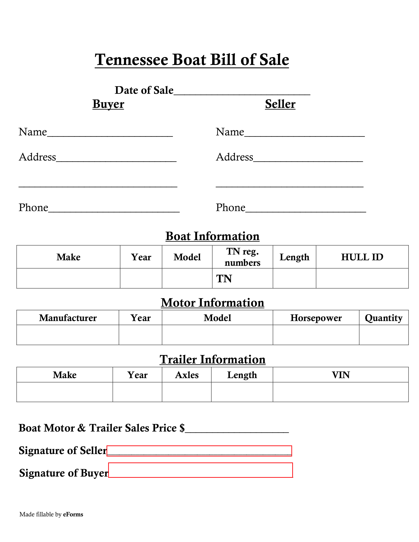 sample bill of sale for boat