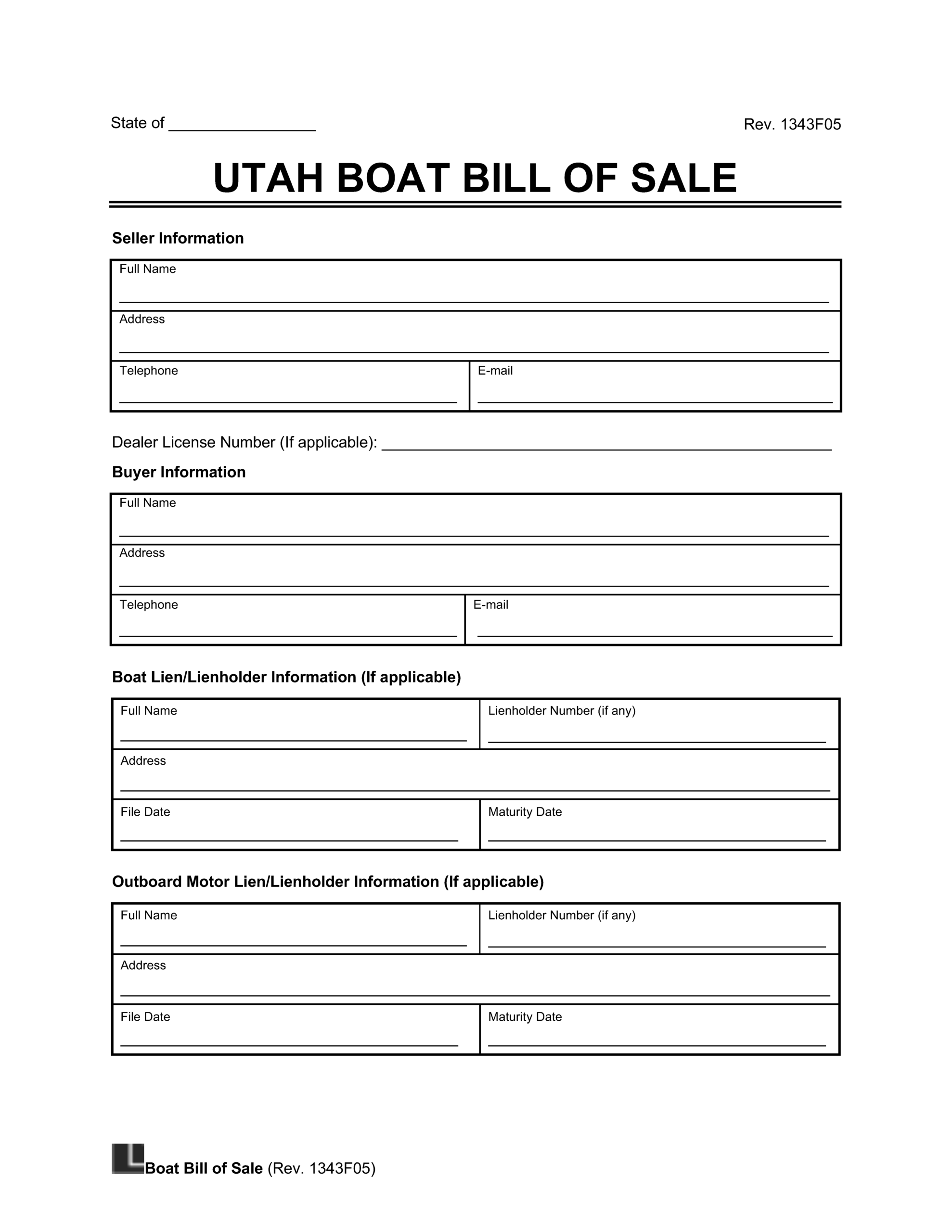 Free Utah Boat Bill Of Sale Template PDF Word