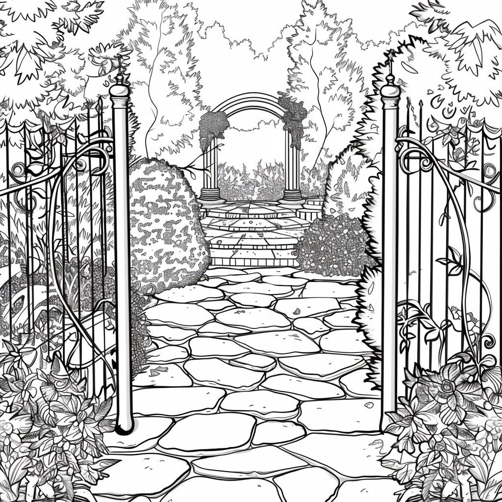 Garden Coloring Book 40 Printable Grayscale Pages PDF Download Etsy