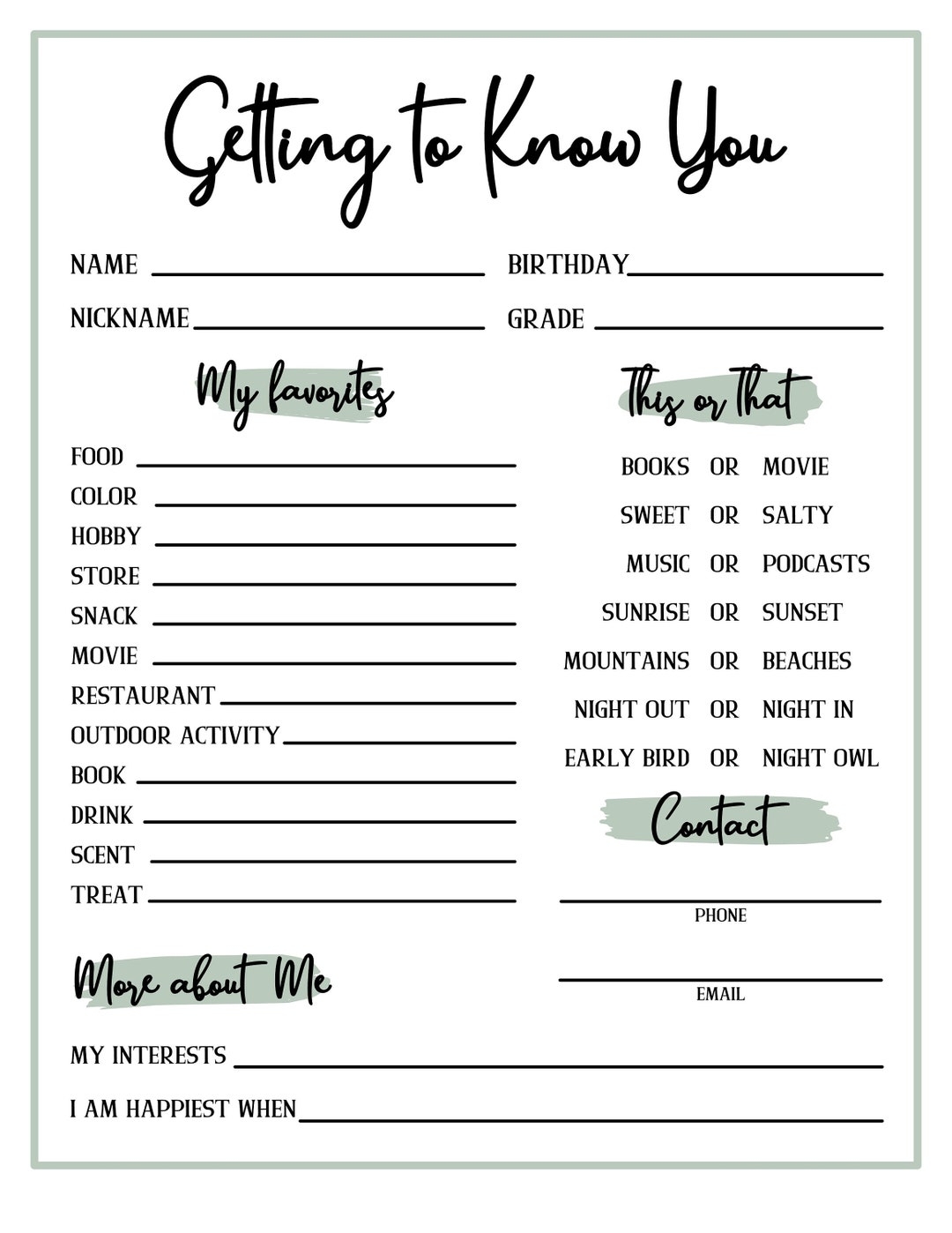 free printable get to know you worksheet