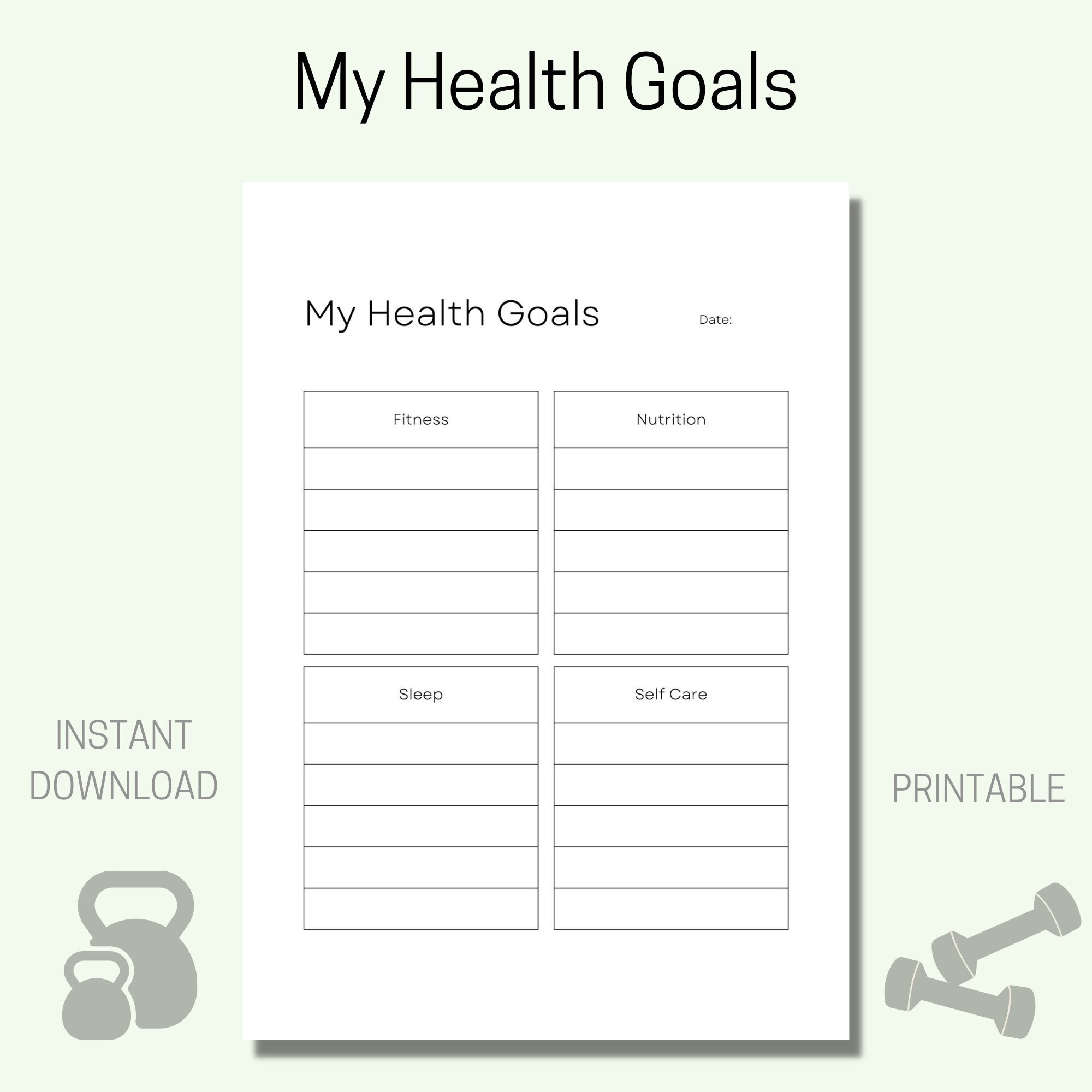 Goal Setting Worksheet Printable Fitness Journey Goal Planner Minimalistic Worksheet Health Goals Instant Download SMART Goals Etsy