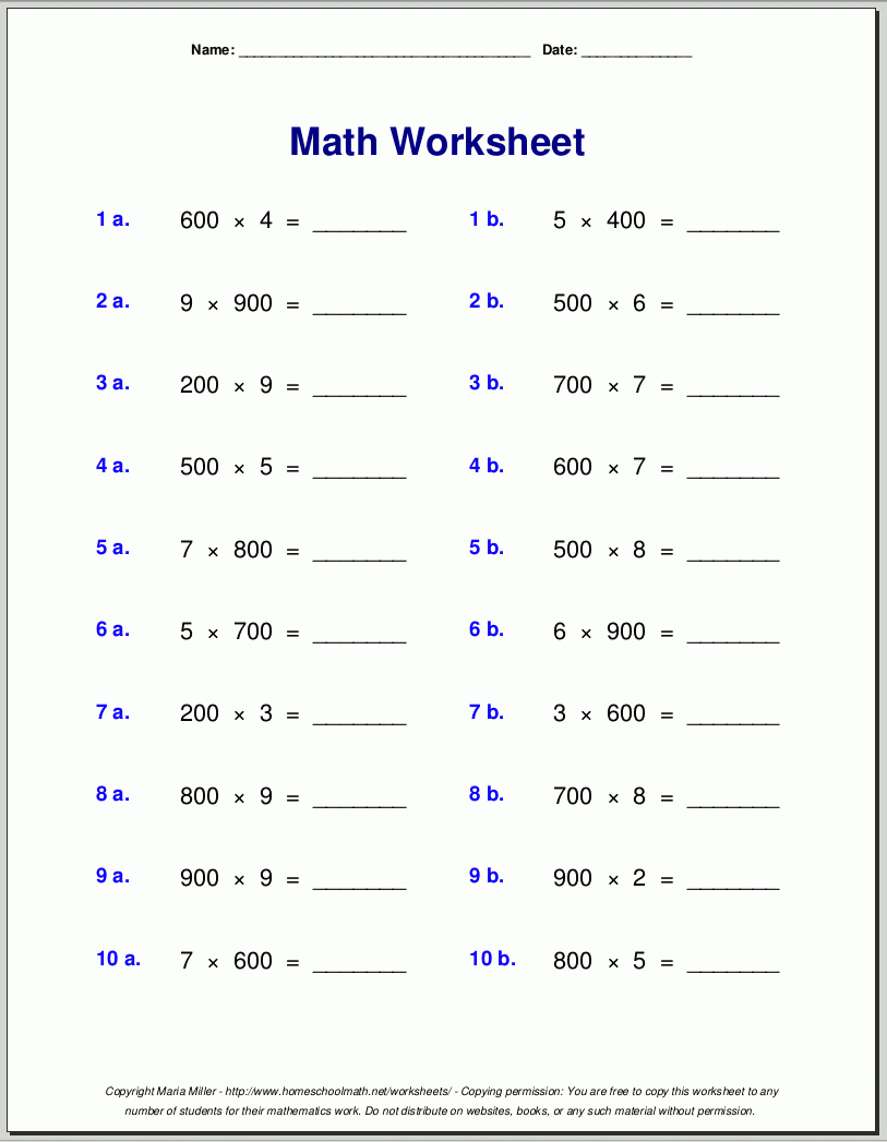 free printable 4th grade math worksheets