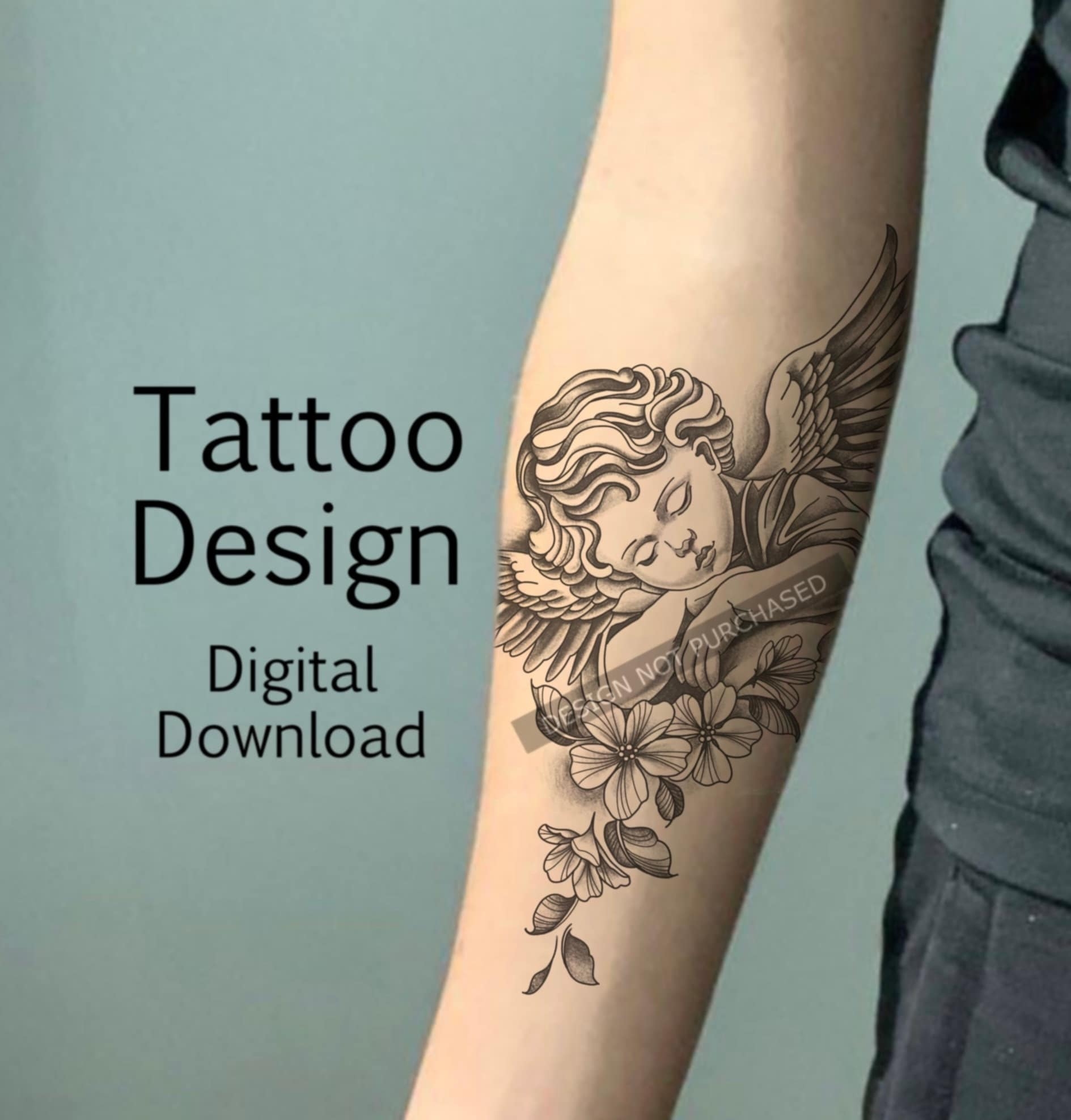 Guardian Angel Tattoo Design Stencil Template Tattoo Flash Instant Download PNG Etsy