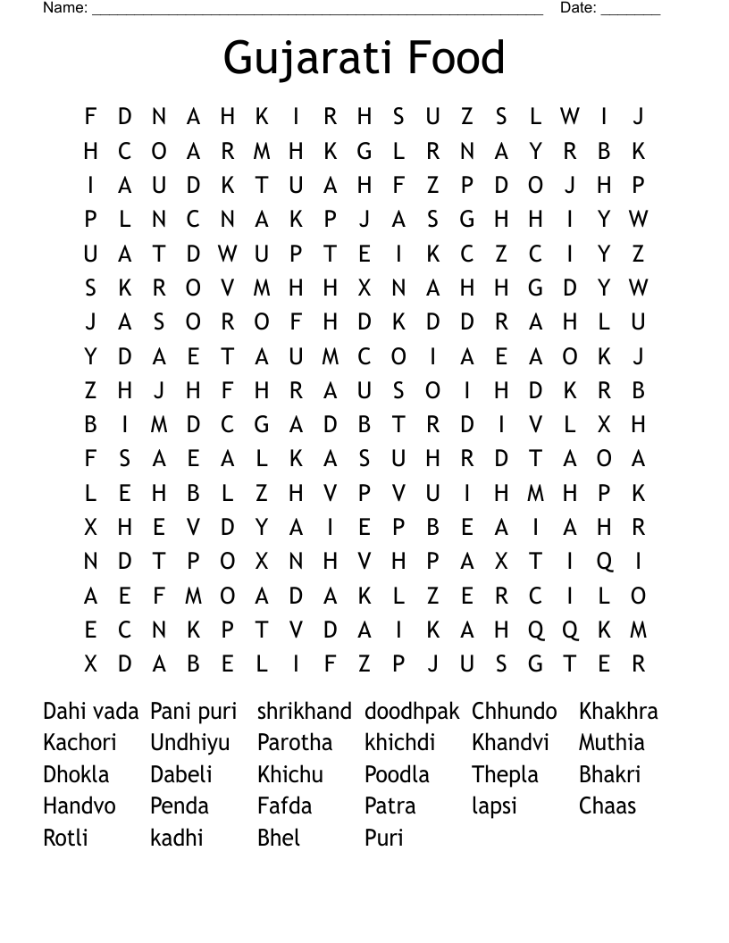 Gujarati Food Word Search WordMint