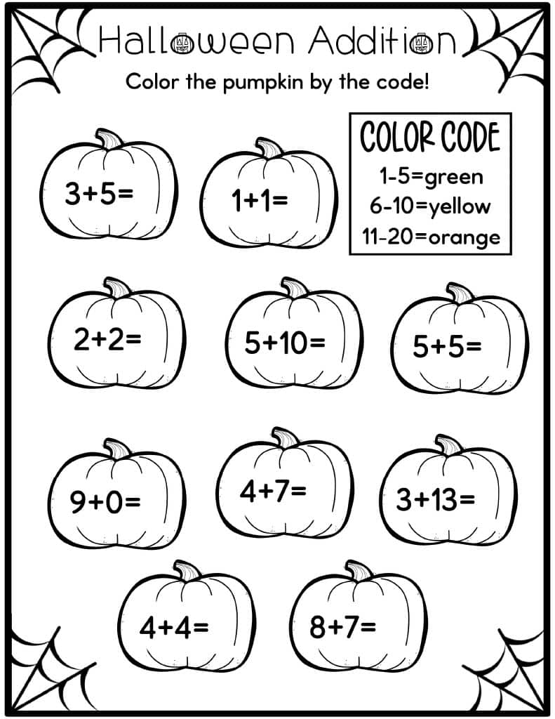 Halloween Addition And Subtraction Worksheets Kids Activity Zone
