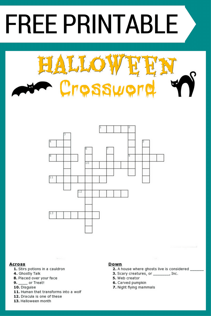 Halloween Crossword Printable With Or Without Word Bank Halloween Crossword Printable With Or Without Word Bank