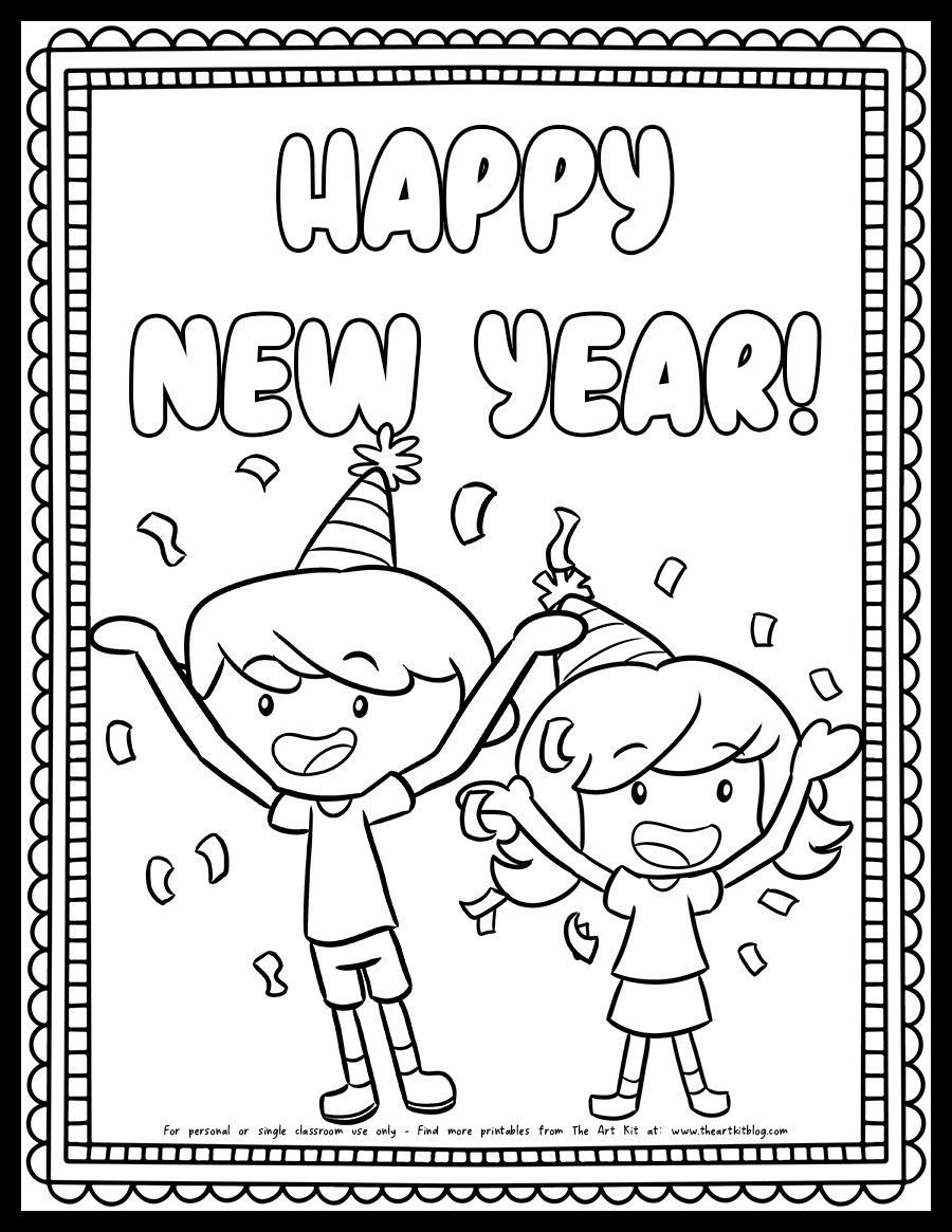 happy new year coloring page