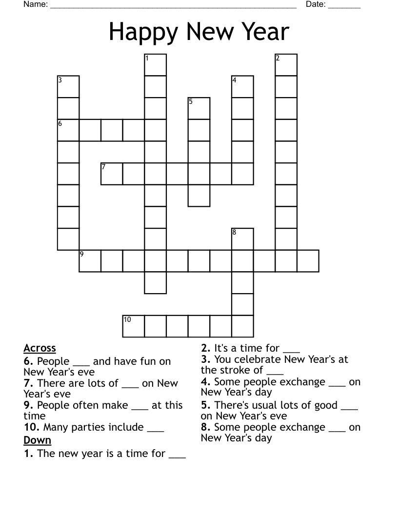 Happy New Year Crossword WordMint Happy New Year Crossword WordMint