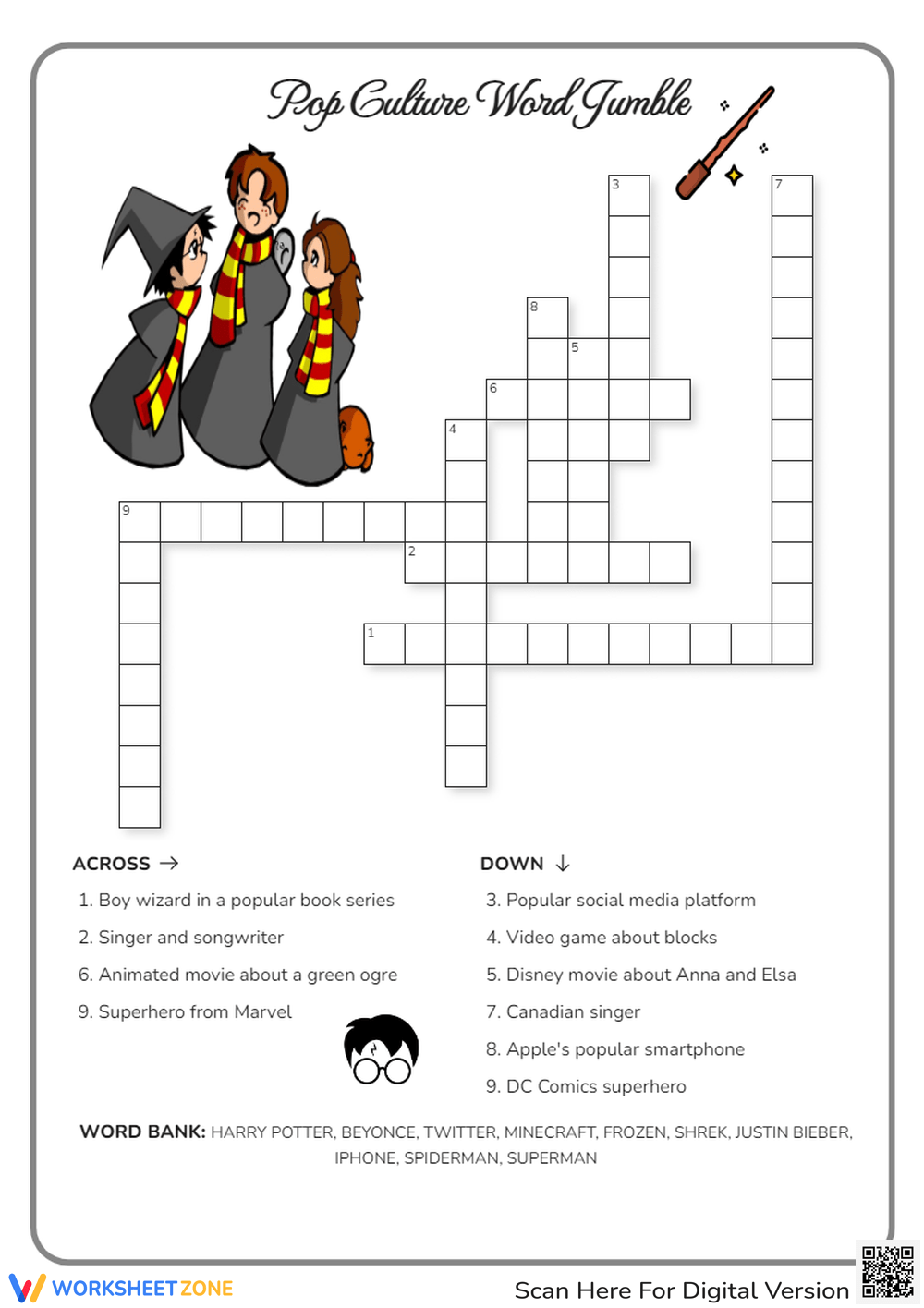 Harry Potter Crossword Worksheets Printable Harry Potter Crossword Worksheets Printable