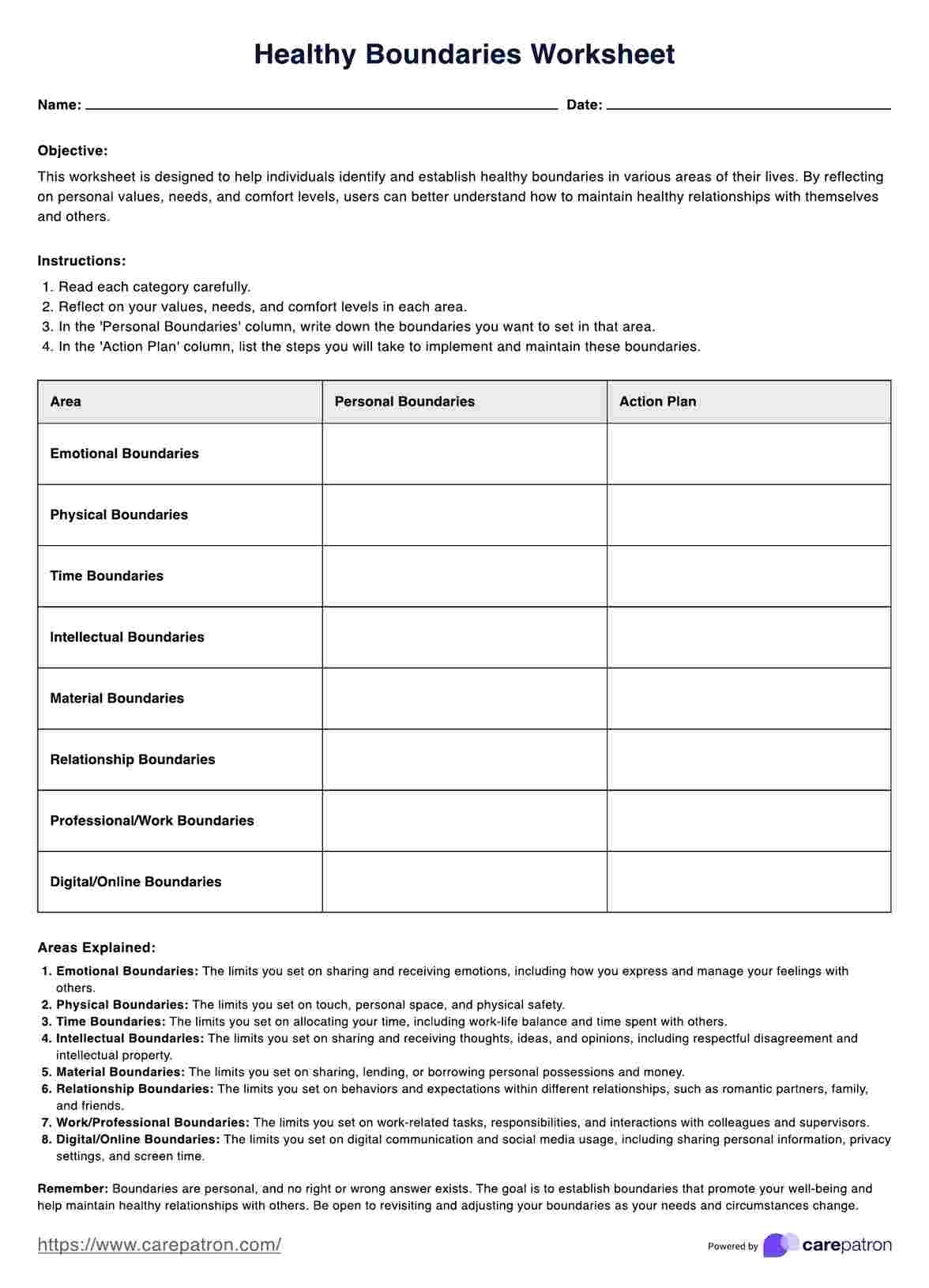 Healthy Boundaries Worksheet Healthy Boundaries Worksheet