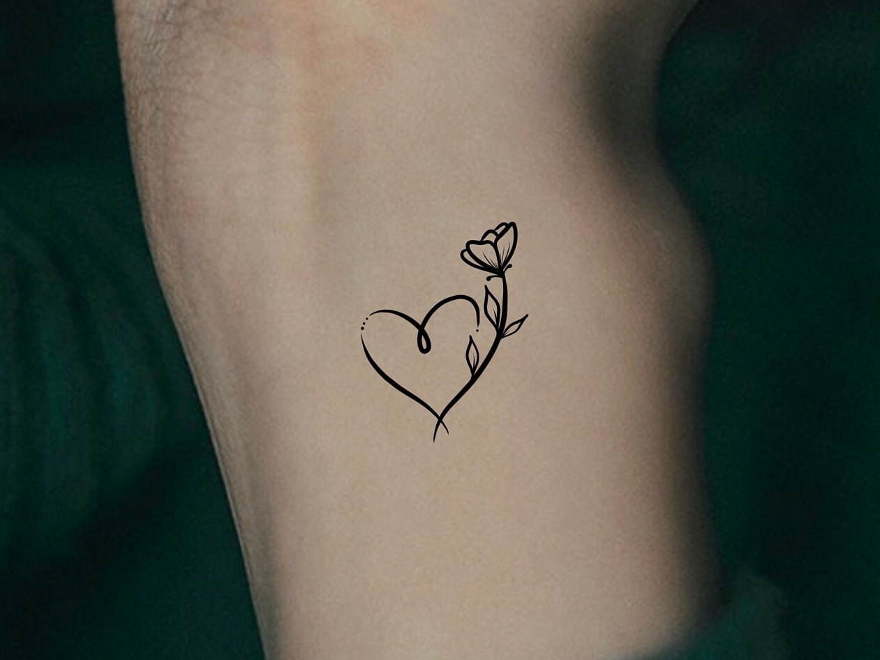 Heart Flower Temporary Tattoo Etsy