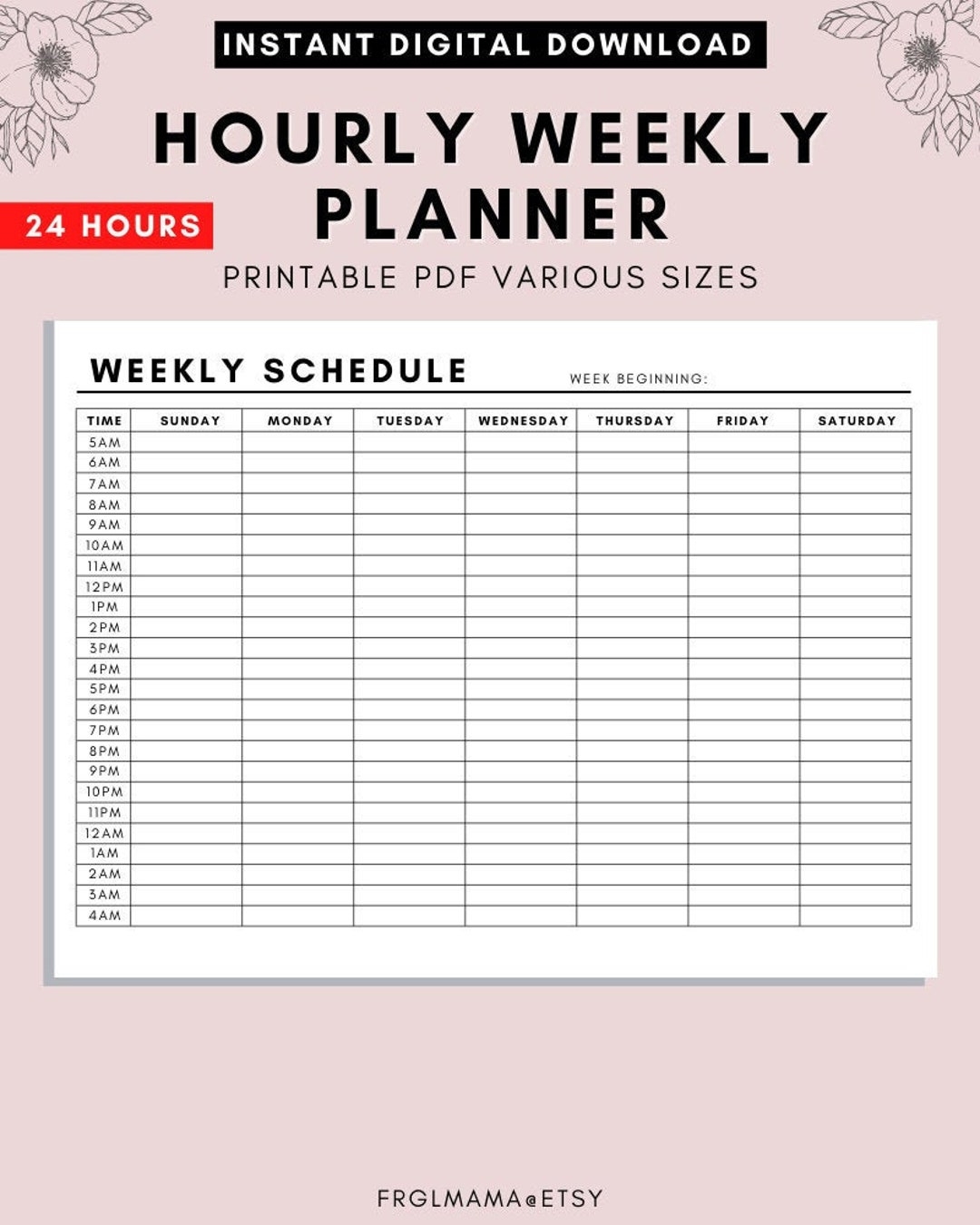Hourly Weekly Planner Printable Weekly Schedule Daily To Do List Hourly Schedule Daily Planner Undated Planner A4 A5 US Letter PDF Etsy