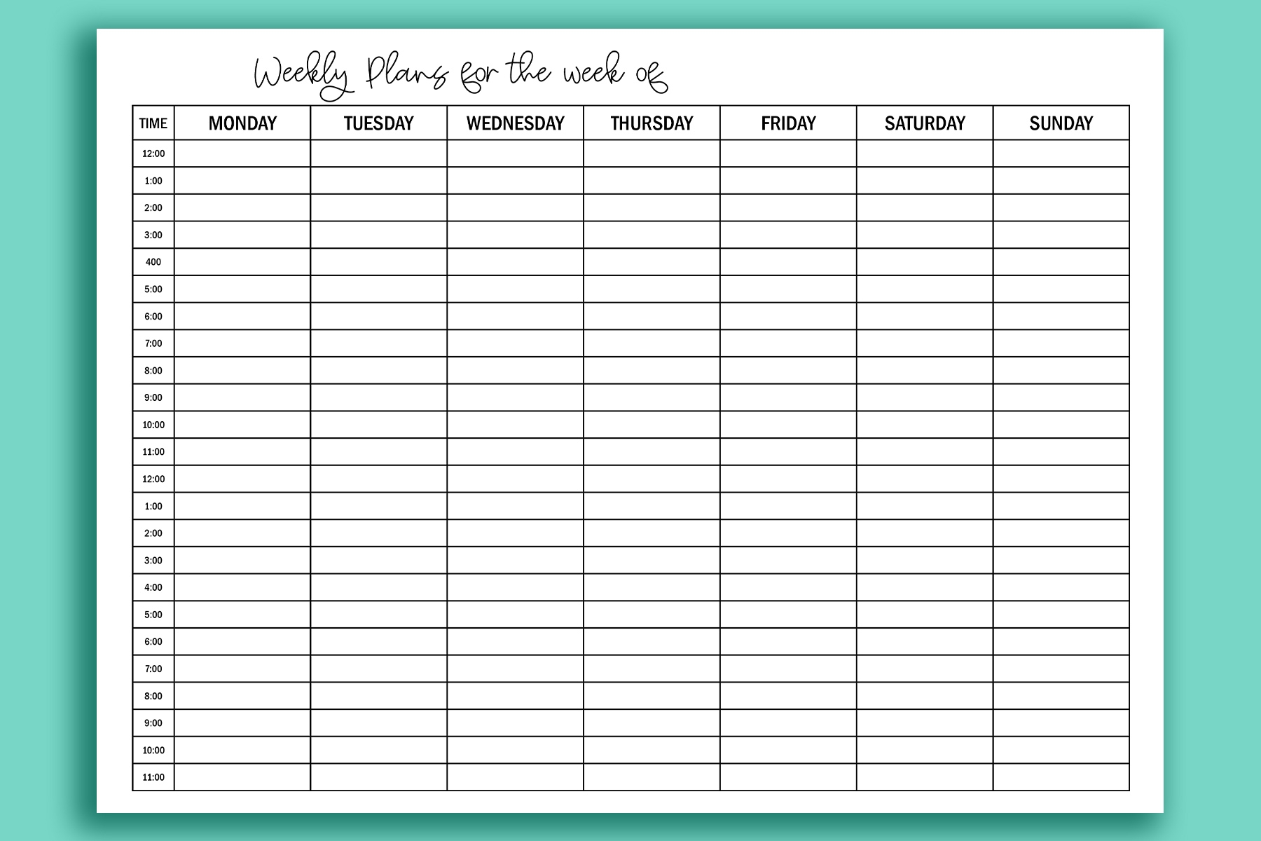 hourly planner printable hourly planner printable