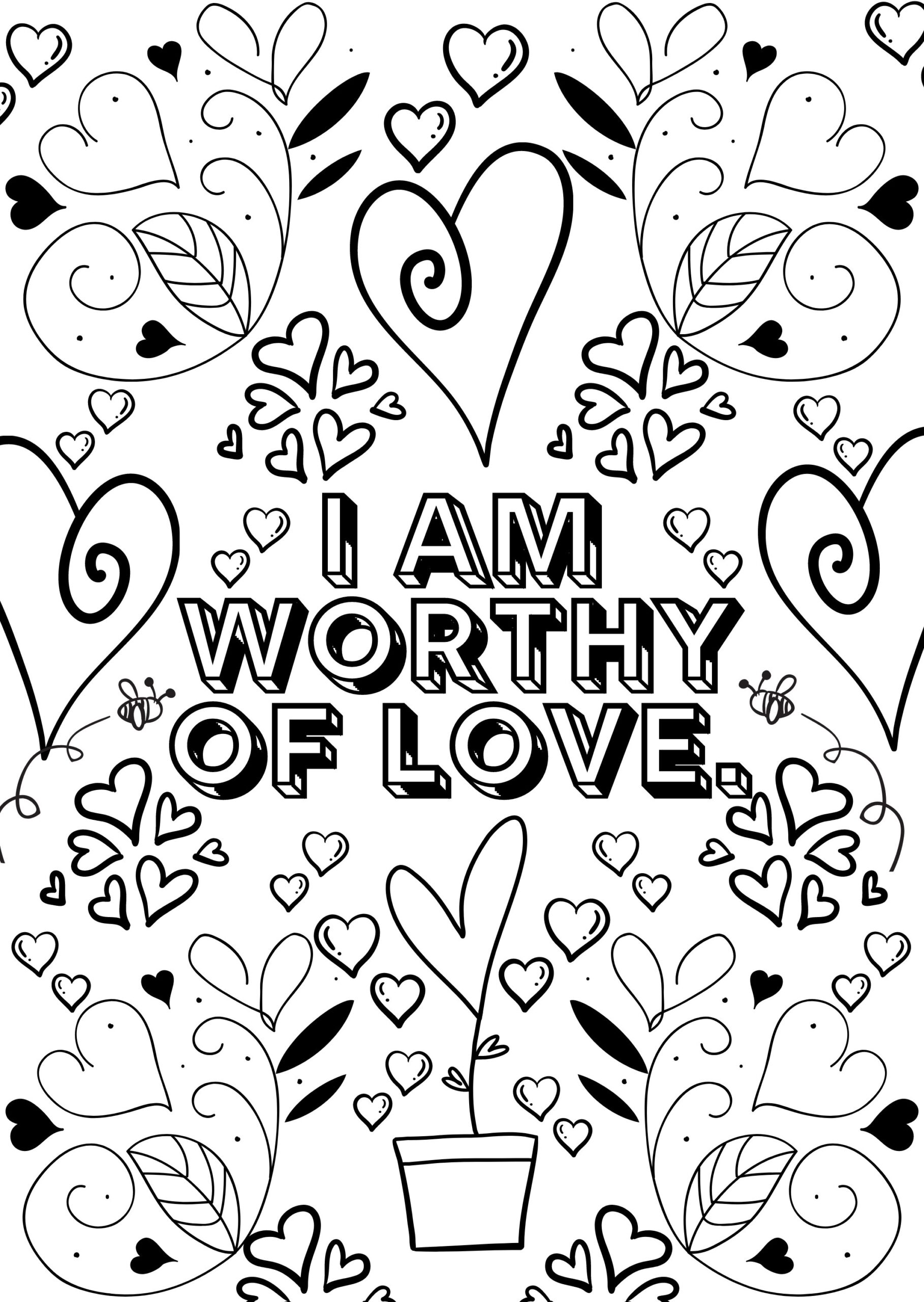I Am Worthy Of Love Positive Affirmation Coloring Page Self care Adult Coloring Book therapy Resource Activity Book breakup Gift Etsy