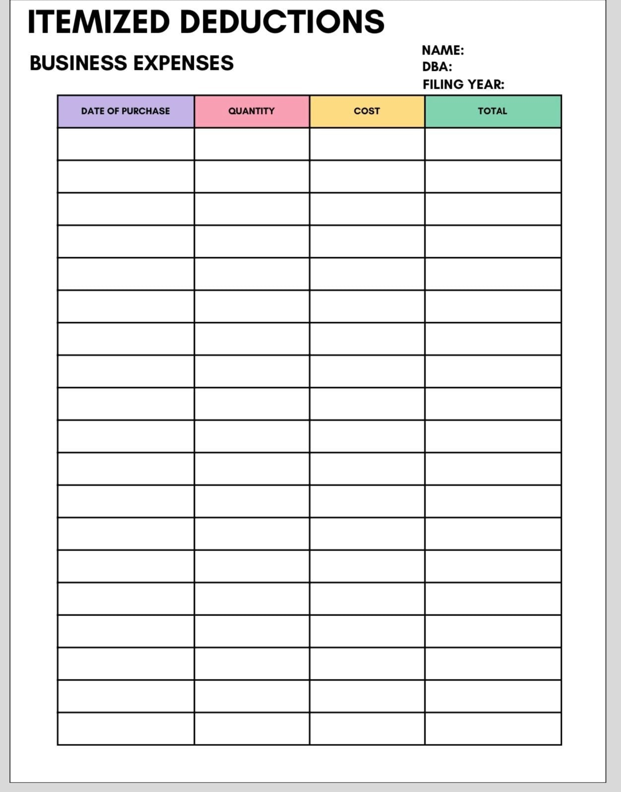 Itemized Deductions For Small Business Template Etsy Itemized Deductions For Small Business Template Etsy