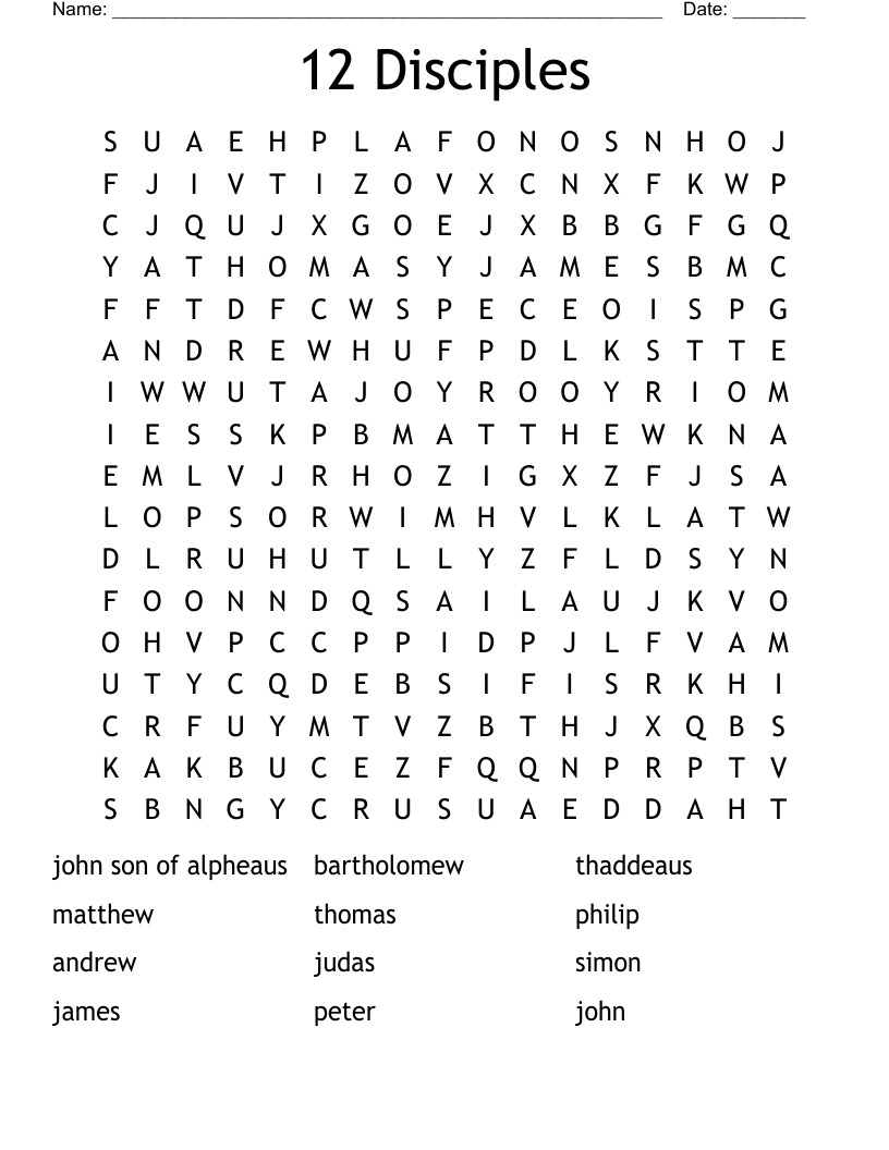 Jesus 12 Disciples Word Search WordMint Jesus 12 Disciples Word Search WordMint