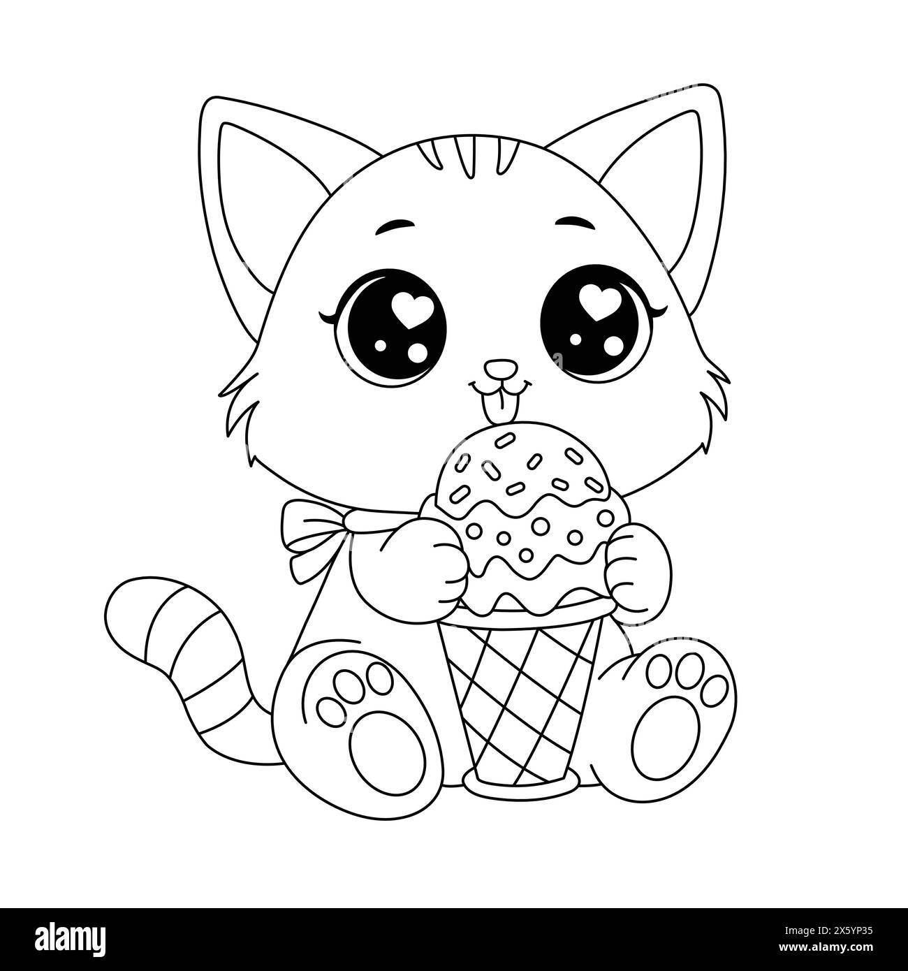 Kawaii Cat Coloring Page Black And White Stock Photos Images Alamy