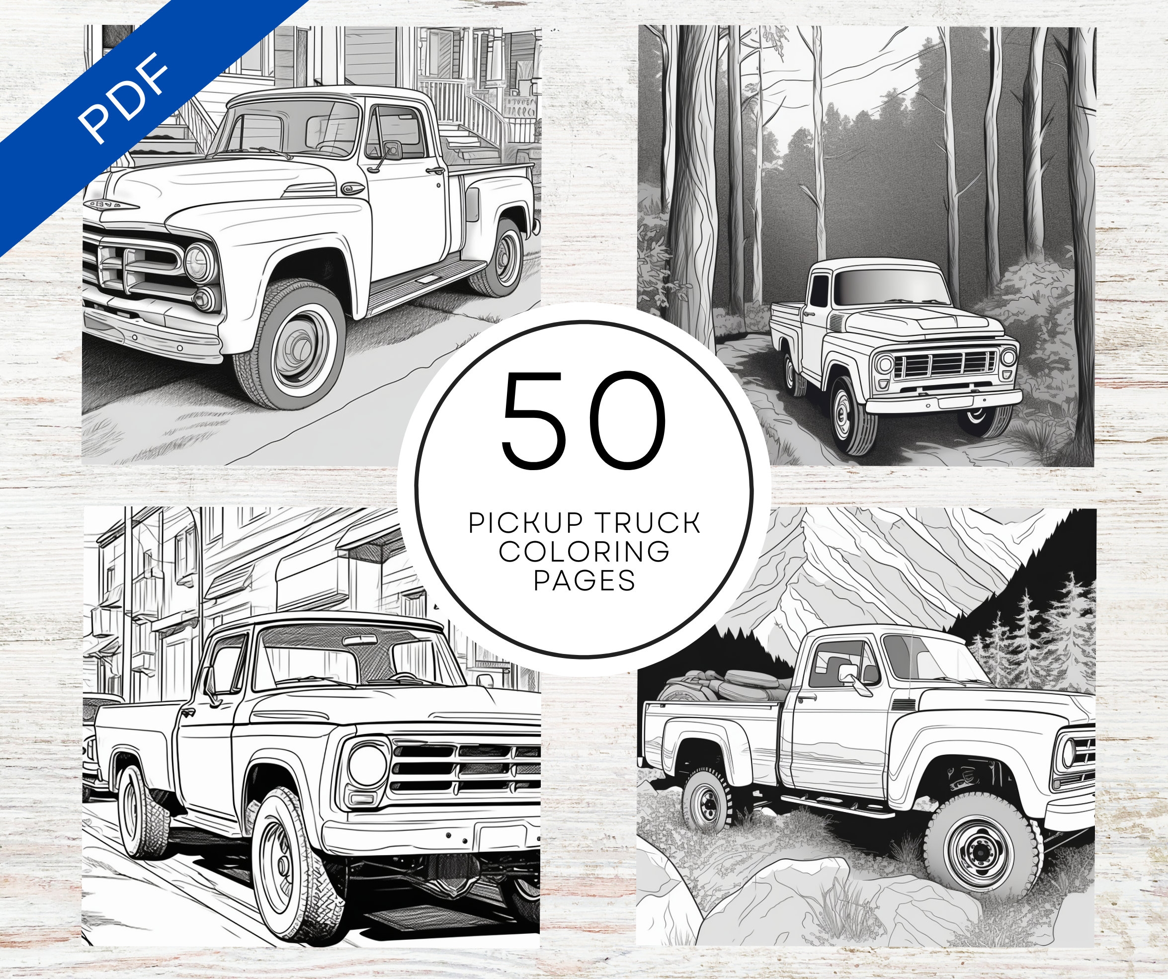KDP Interior 50 Pickup Truck Coloring Pages 8 5 X 11 Printable PDF Canva Template Kids Coloring KDP Coloring Book Etsy