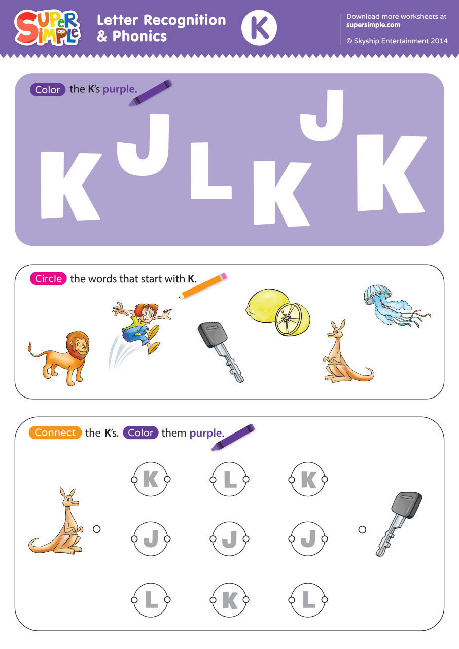 Letter Recognition Phonics Worksheet K Uppercase Super Simple Letter Recognition Phonics Worksheet K Uppercase Super Simple